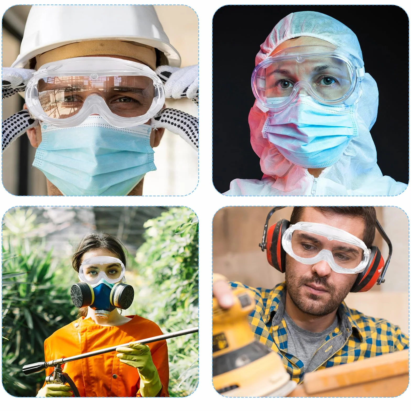 COMNICO 2 sztuki okularów ochronnych, okulary robocze, przezroczyste soczewki, szerokie pole widzenia, lekkie okulary, regulowany pasek, elastyczna oprawka, pyłoszczelne okulary ochronne, ochrona