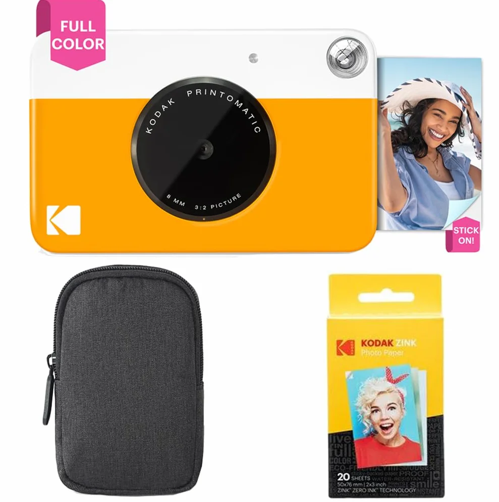 KODAK Printomatic zestaw aparatu błyskawicznego żółty papier cynkowy 20 arkuszy etui Deluxe