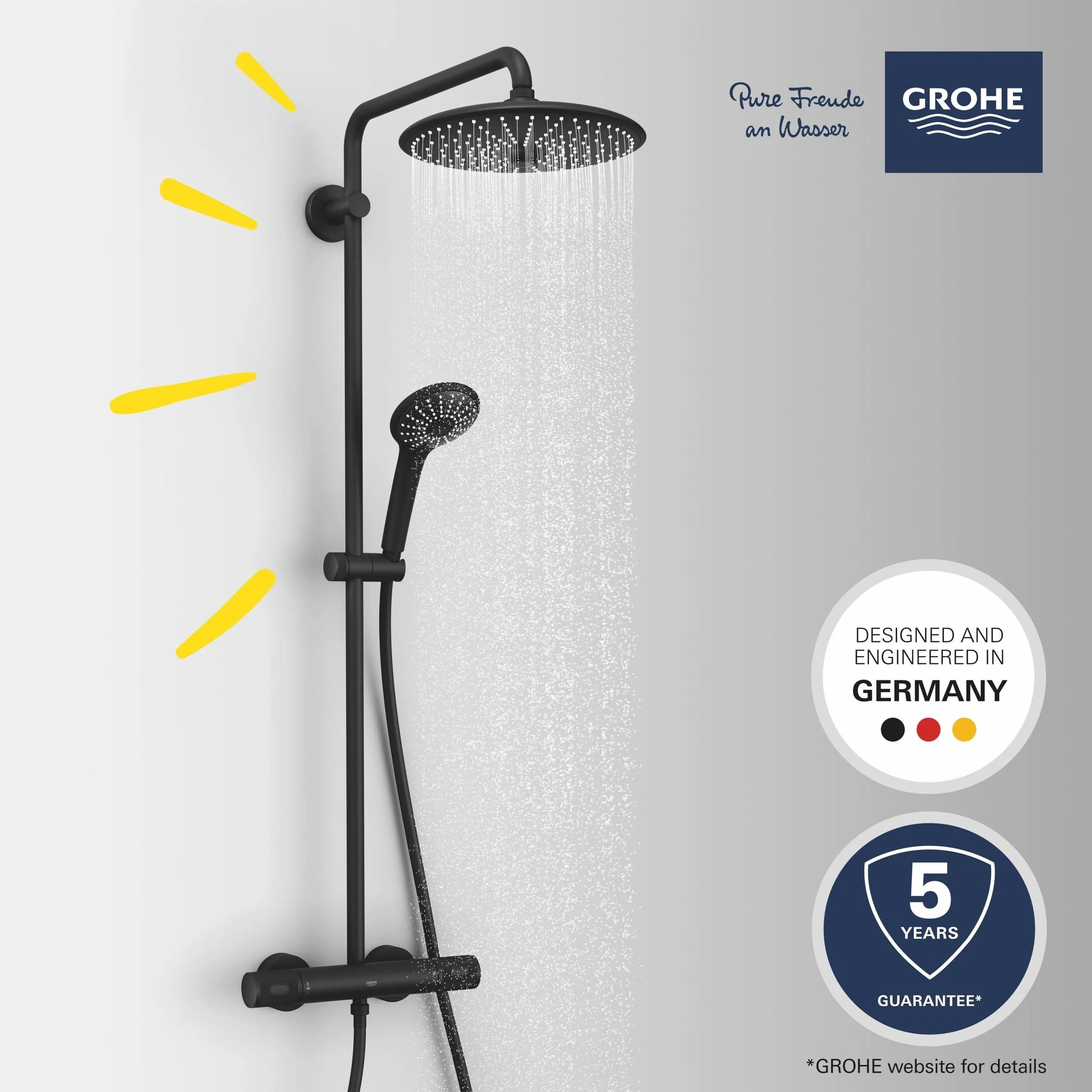 GROHE 26403KF2 Vitalio Joy Shower System prysznicowy z baterią termostatyczną do montażu na ścianie, Phantom Black