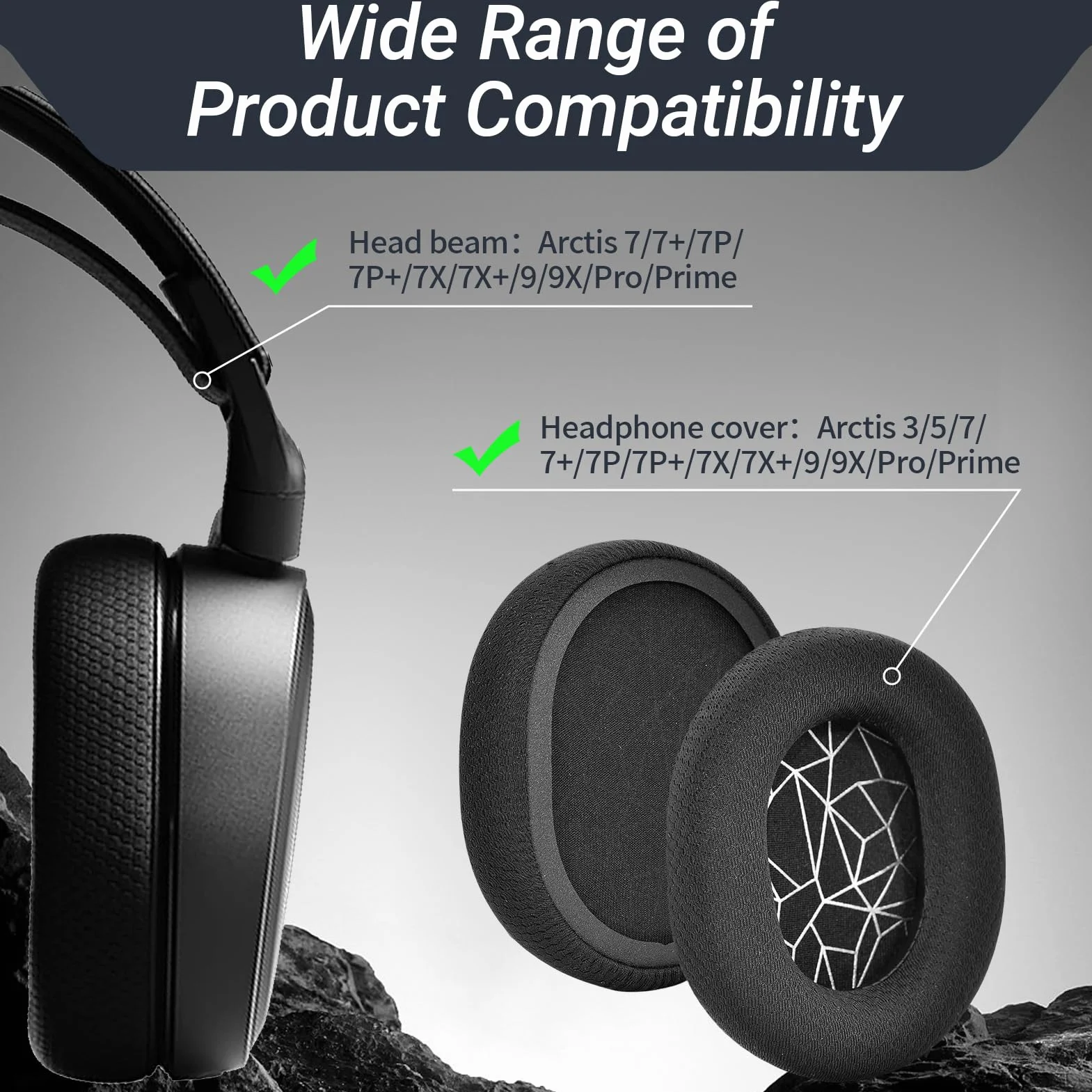 1 para nauszników i 1 zapasowa opaska do SteelSeries Arctis 7/7+/7P/7P+/7X/7X+/9/9X/Pro/Prime Wireless Gaming Słuchawki z pianką izolacyjną akustyczną wymienna (czarny + biały)