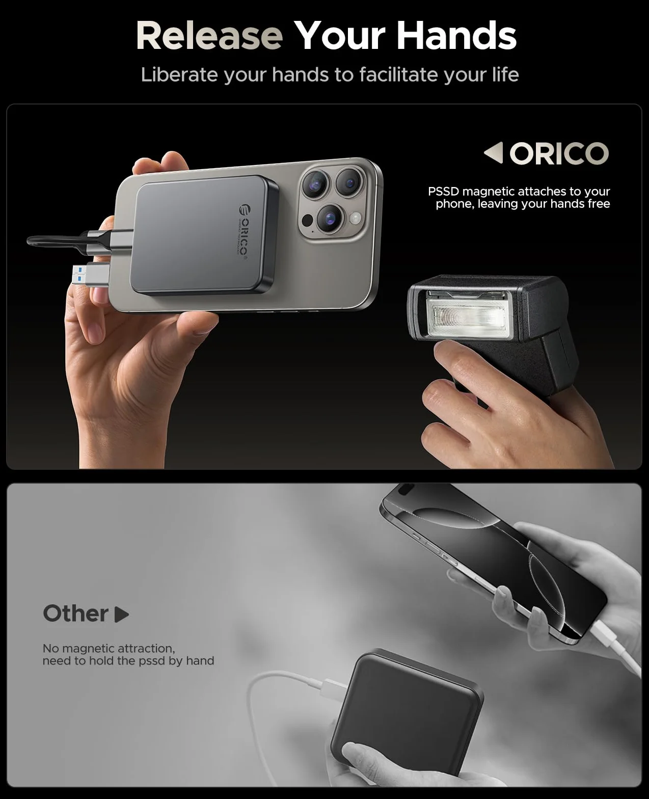 ORICO 512GB SSD zewnętrzny magnetyczny USB 3.2 Gen1 460MB/s iPhone 16 Pro Max