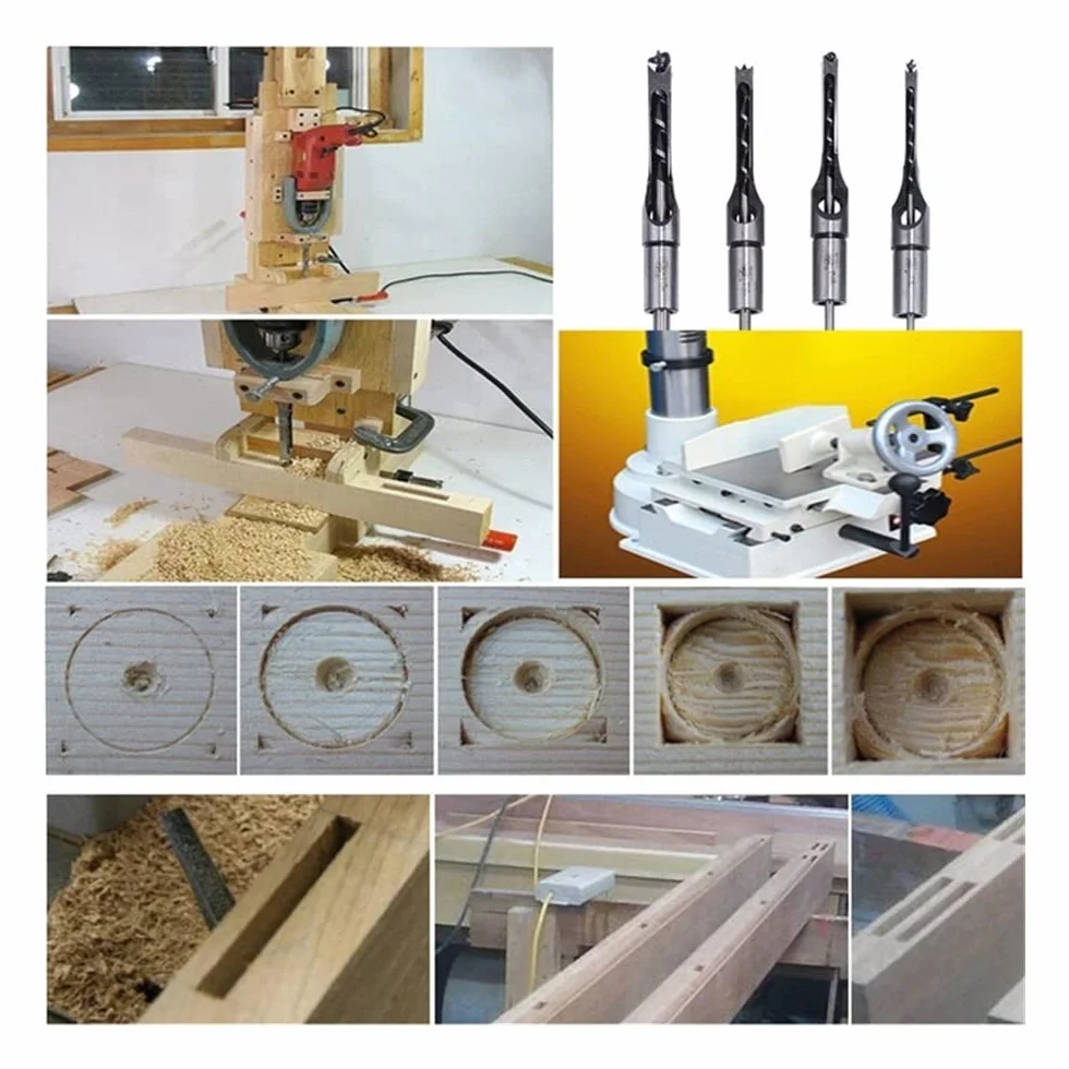 Wiertło do otworów kwadratowych, Zestaw 5 wierteł i dłut HSS do otworów kwadratowych, różne rozmiary, do obróbki drewna(5pcs)