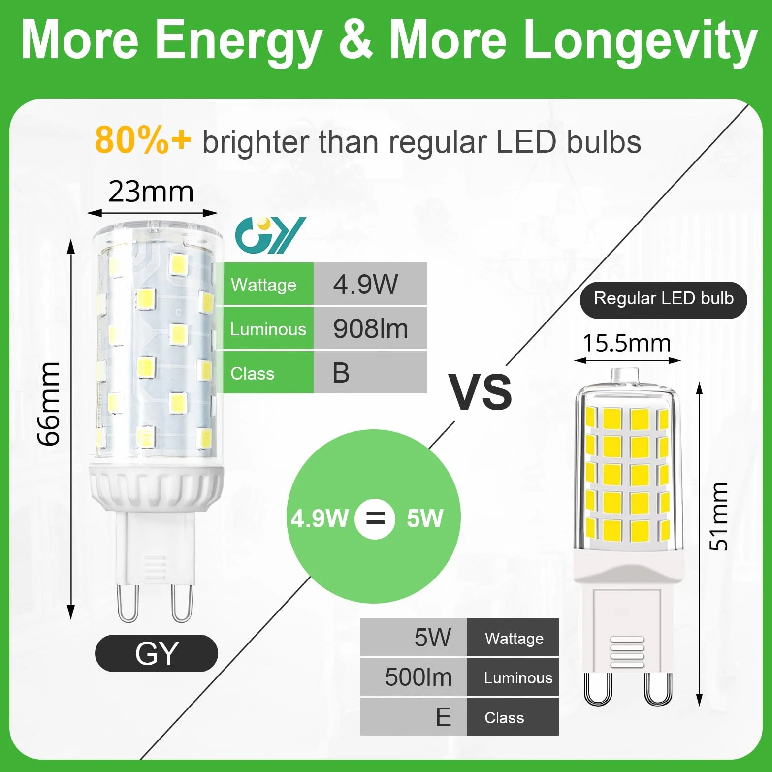 GY G9 Led ?arówka neutralna biel 4000K, 4,9 W 908 LM Odpowiednik 75 W, energooszcz?dna ?arówka LED G9 klasa B, 23 mm x 74 mm, 220-240 V, nie?ciemnialna, niemigocz?ca, zestaw 10 szt