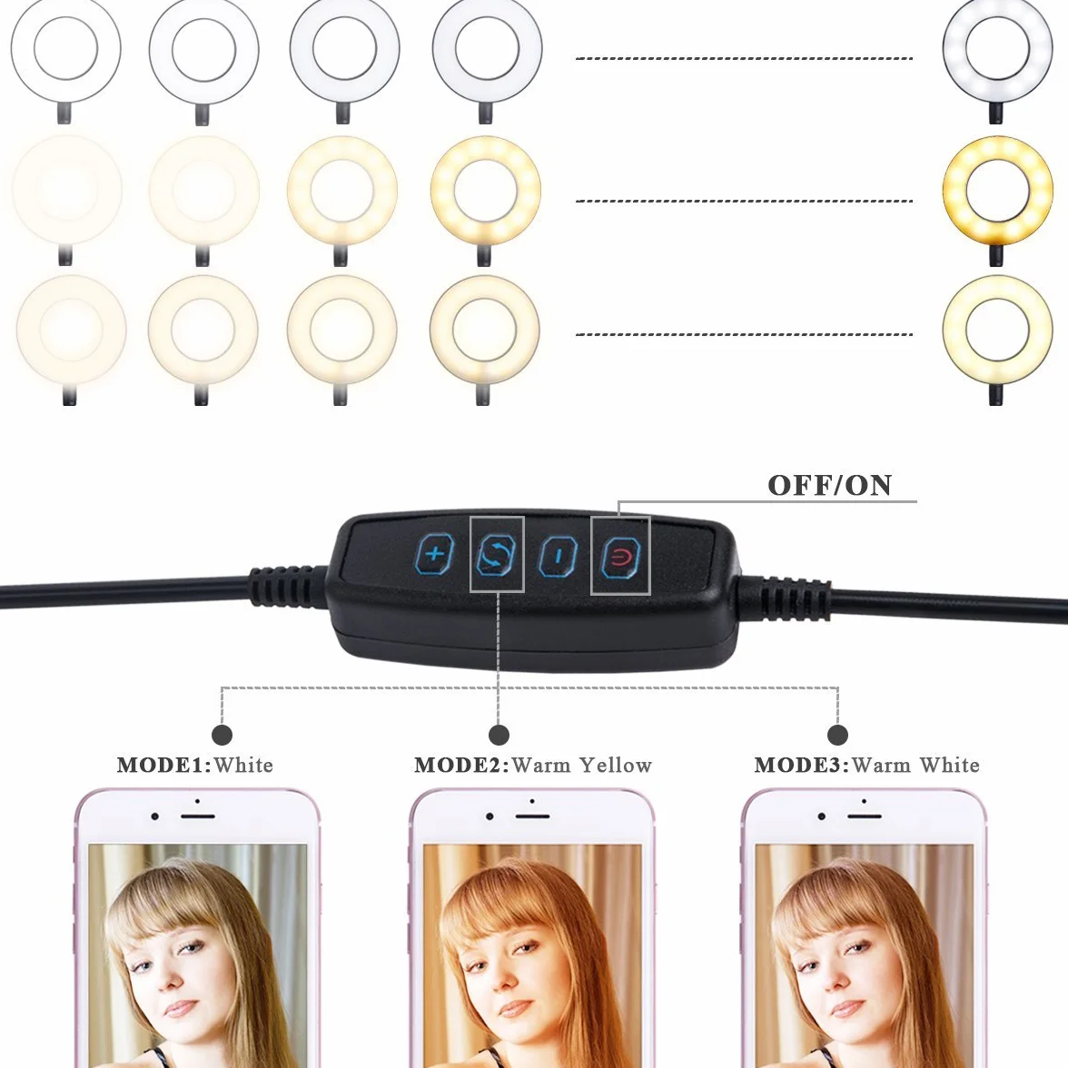 AIYIZON AYZ-64JCM-001 Uchwyt do Kamery z Pierścieniową Lampą LED, USB, Czarny
