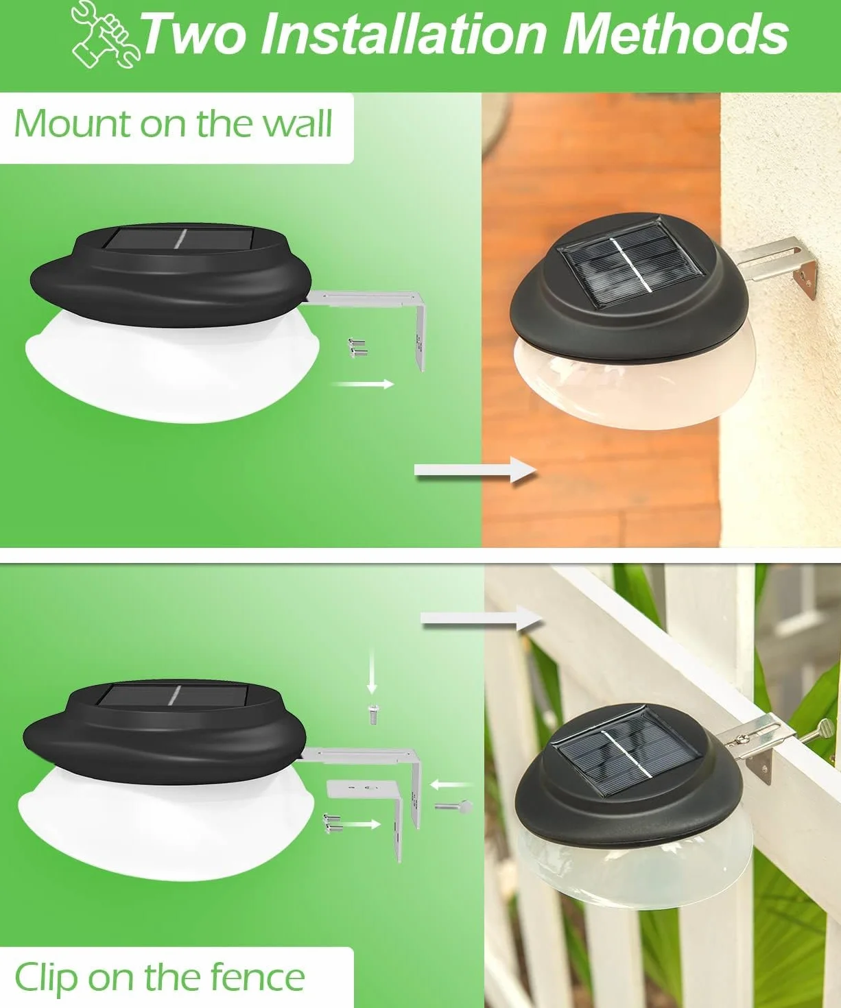 Rynny dachowe, lampy solarne do użytku na zewnątrz, klasa wodoszczelności IP55, 100 lm, do dekoracji ogrodzenia, patio, chodników, podwórza, garażu, Eave, 6 sztuk, białe światło