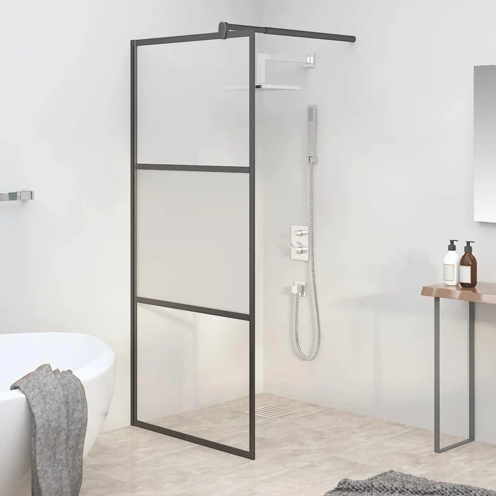 Fengshui Ścianka prysznicowa ESG 5 mm 90 x 195 cm czarna Walk-In | Ścianka prysznicowa, aluminiowa rama, regulowany profil, łatwa w utrzymaniu czystości