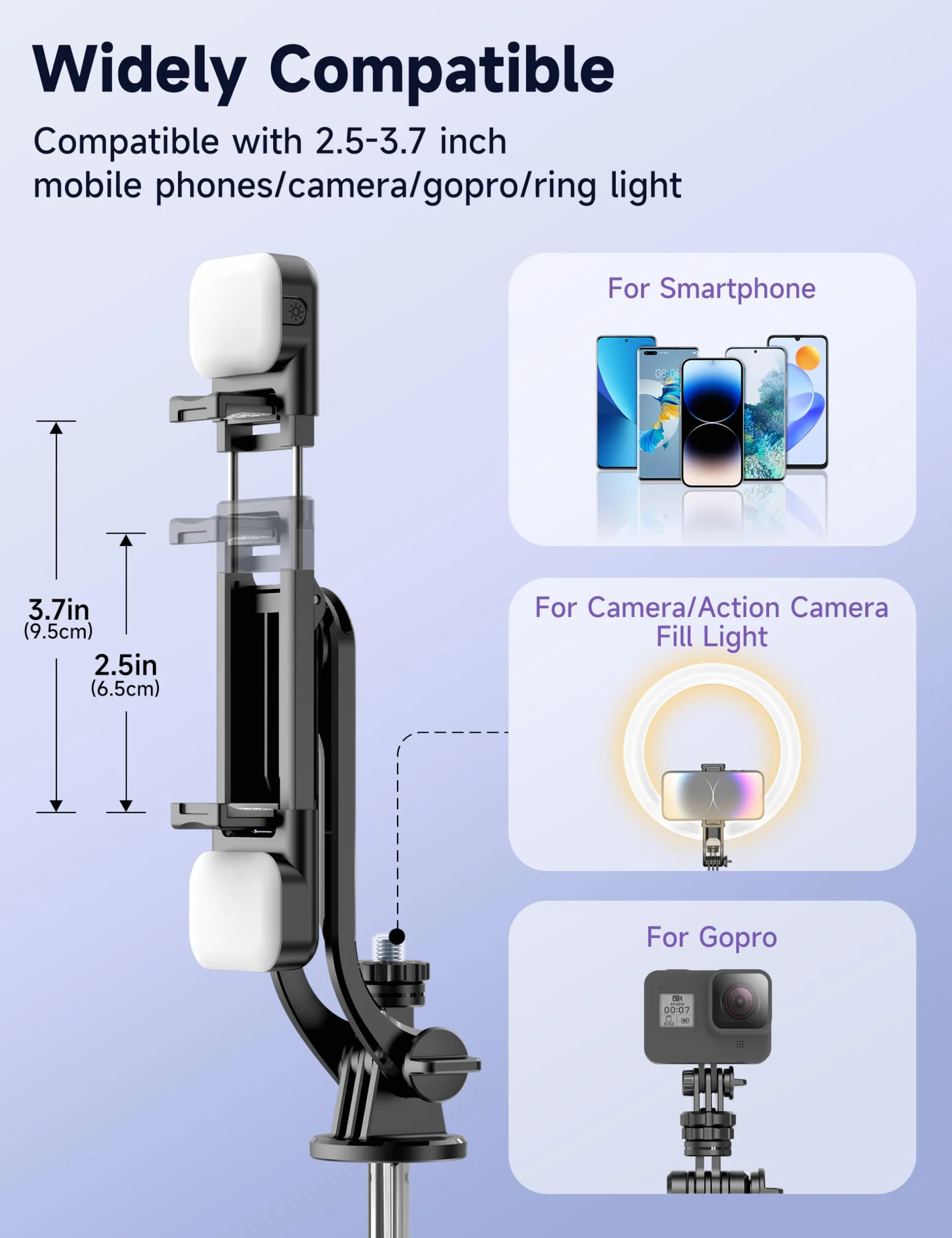 Selfie Stick 135CM z Lampkami Wypełniającymi, Uniwersalny Statyw do Telefonu z Pilotem