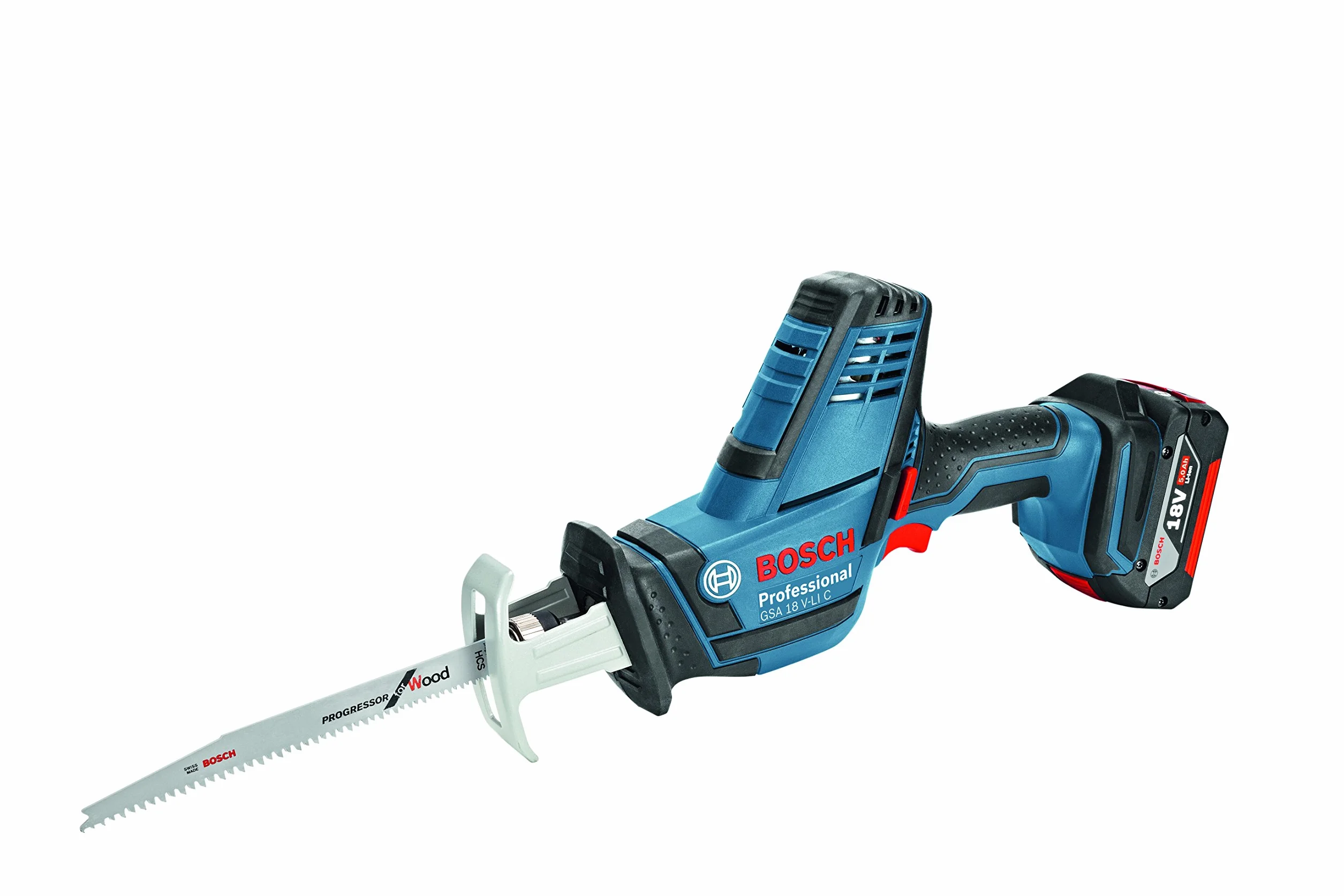 Bosch Professional System 18 V GSA 18 V-LI C - Sierra sable a batería (0-3050 cpm, profundidad de corte 200 mm, 2 baterie x 5,0 Ah, en L-BOXX)