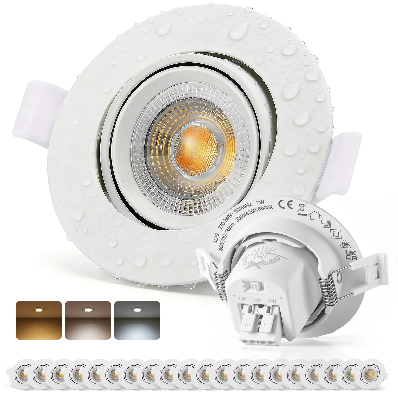 IP65 Reflektor wpuszczany LED, regulowane reflektory 68 mm-80 mm wycięcie 220 V 7 W, oświetlenie do zabudowy ciepła biel / neutralna biel / zimna biel, 700 lumenów okrągły reflektor do zabudowy do