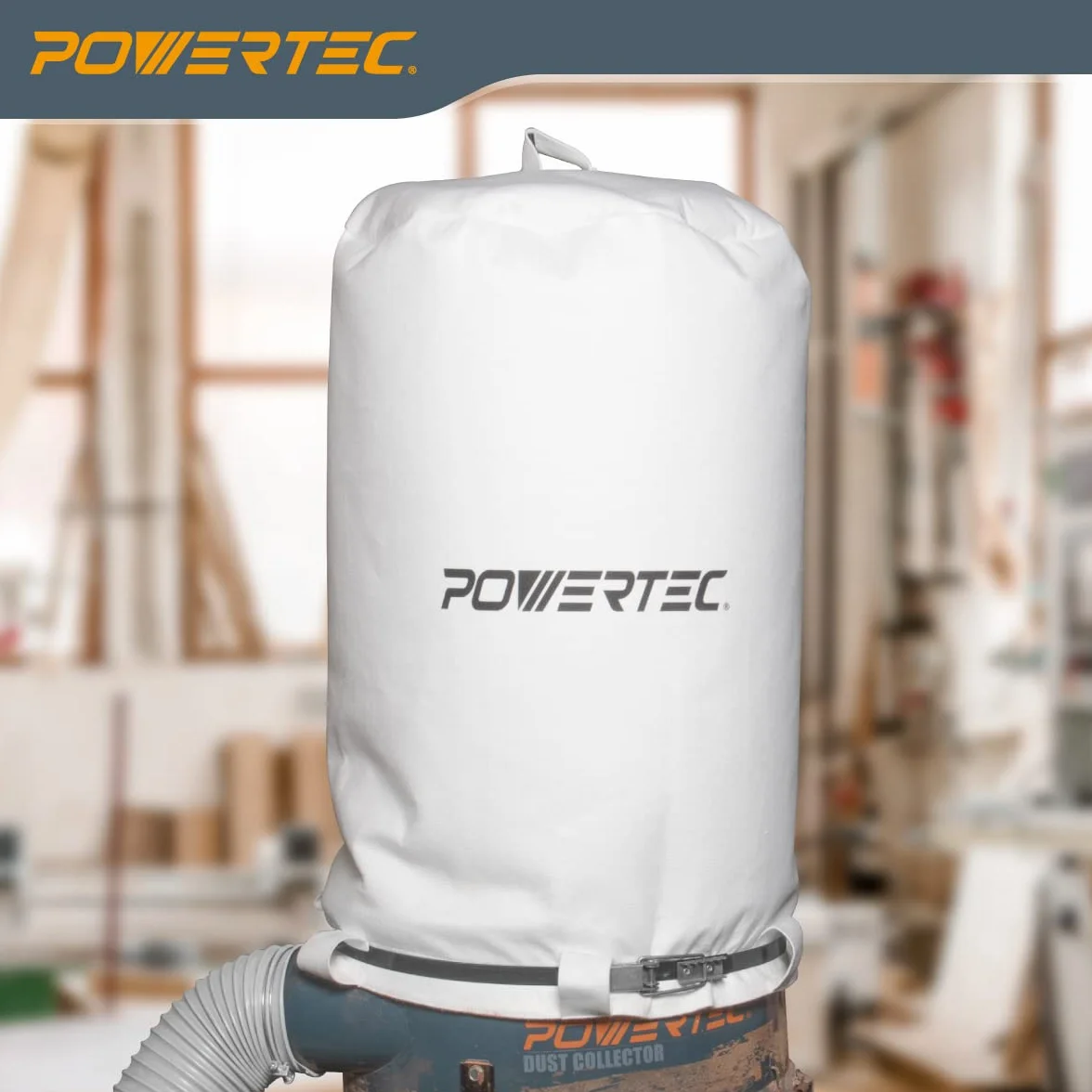 POWERTEC 70333 Worek na kurz, 53 cm x 79 cm, filtr 1 mikronowy, do Jet, Grizzly, Shop Fox, Wen, Harbor Freight i POWERTEC DC-1512