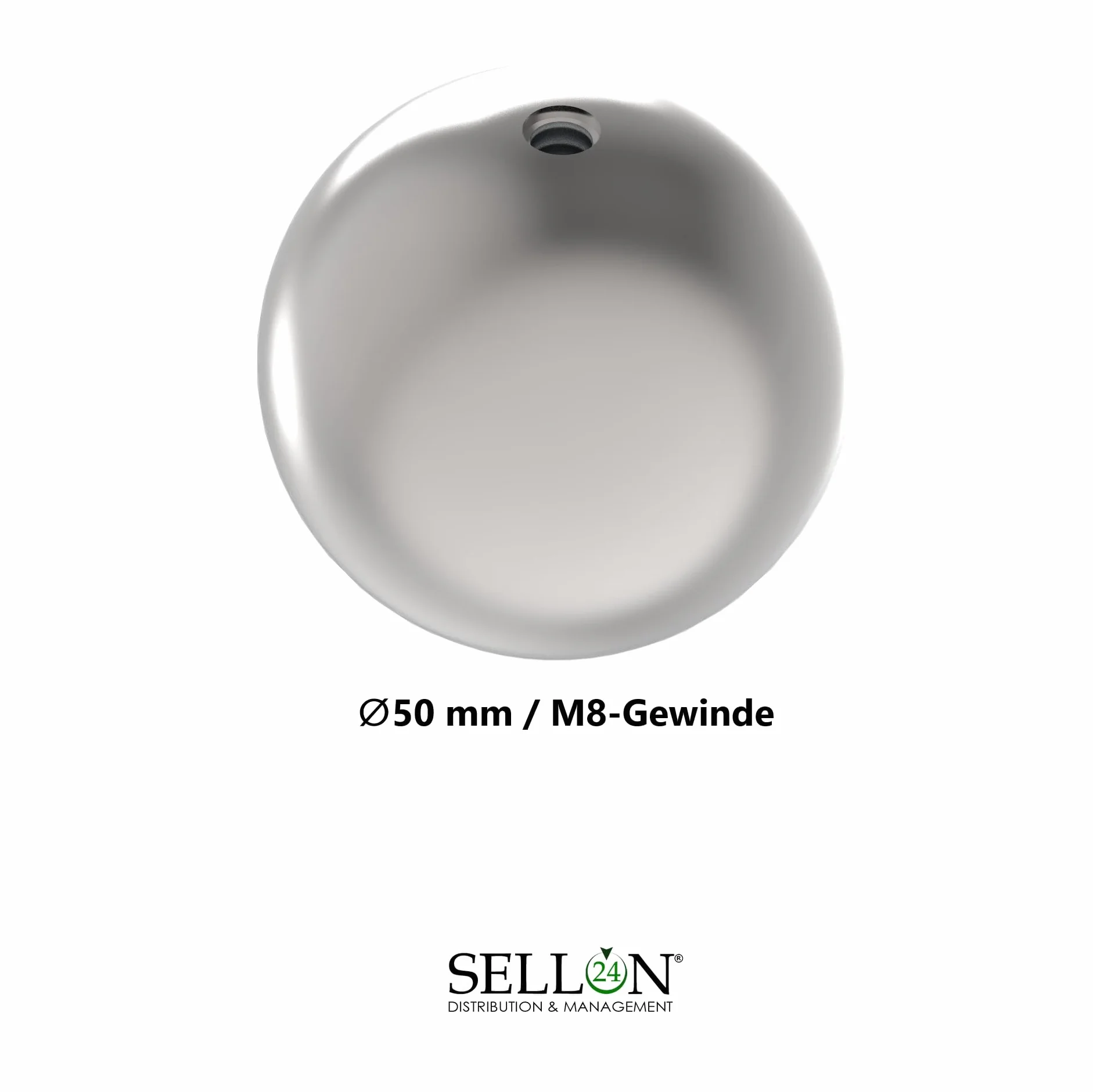 Sellon24® Kula wydrążona ze stali nierdzewnej, Ø 50 mm, w zestawie z gwintem M8, kula zakończeniowa, kulka ozdobna, guzik, kula ze stali nierdzewnej, pręt jako elementy dekoracyjne do balustrady