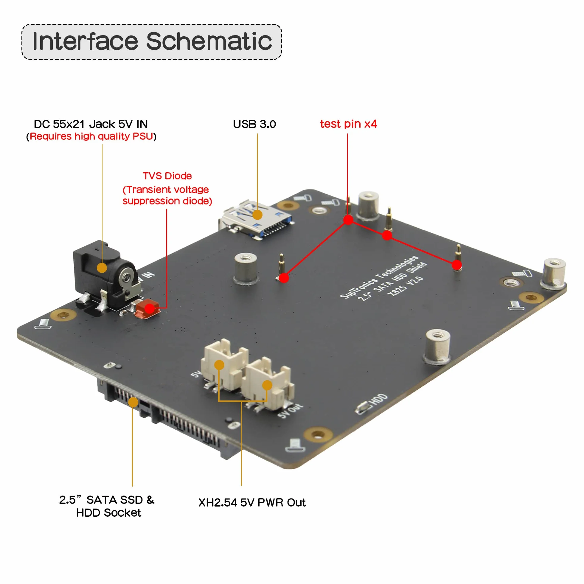Geekworm Raspberry Pi 4 SATA X825 V2.0 płyta rozszerzeń pamięci masowej 6.3 cm HDD/SSD UASP kompatybilne z Pi 4 2 GB/4 GB/8 GB