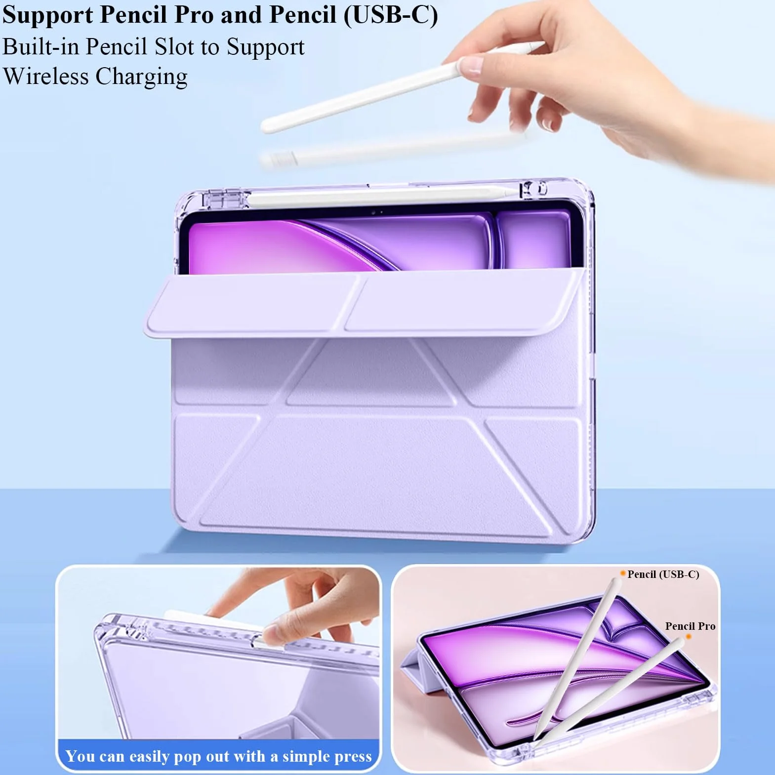Etui Kompatybilne z iPad Air 11 Cala M4/M3/M2 2026/2025/2024, iPad Air 5/4 10,9 Cala, iPad Pro 11" 2018-2022, Automatyczne Budzenie/Snu, Liliowy Fiolet