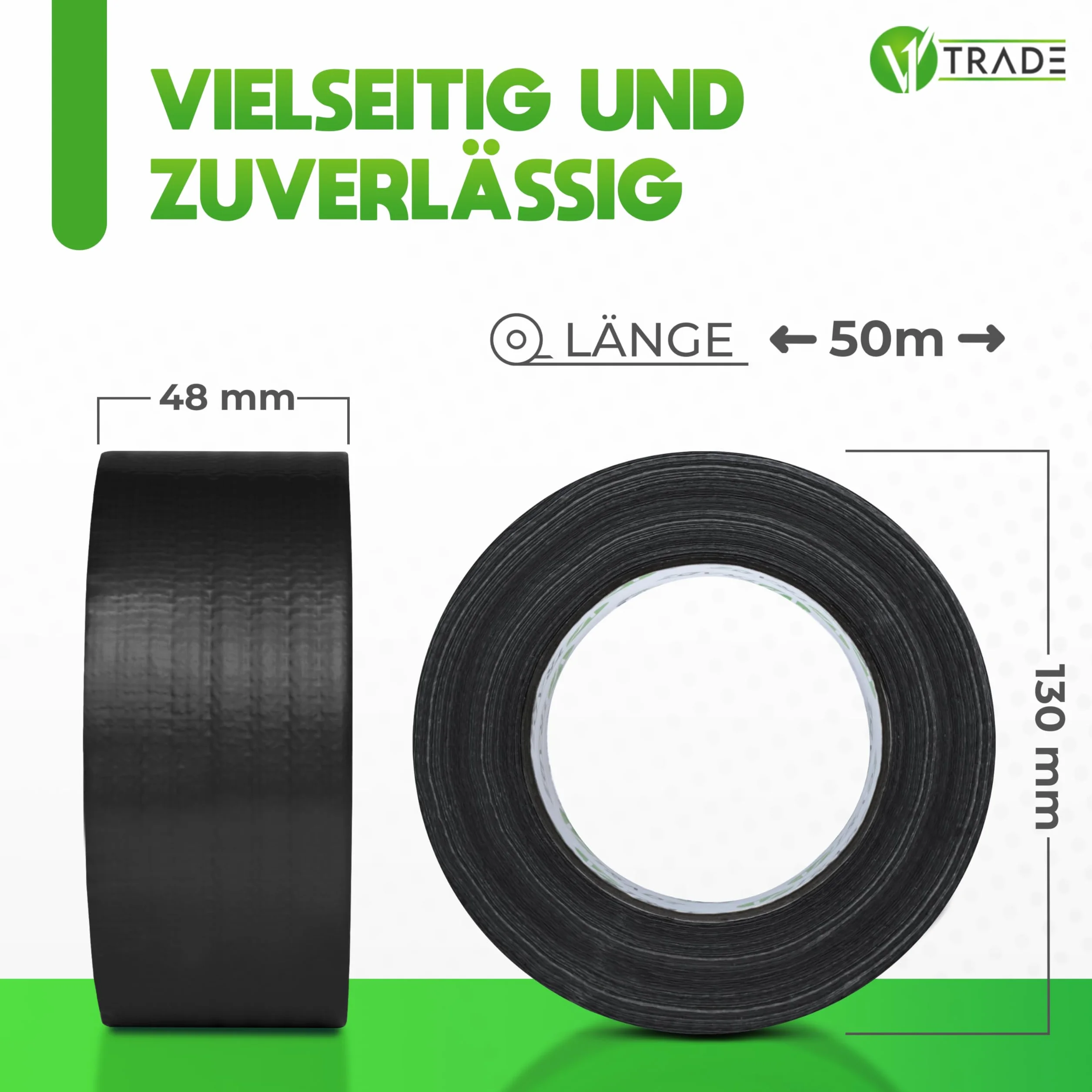 V1 TRADE Taśma Pancerna Czarna 48mm x 50m - 1x Mocna Taśma Naprawcza - Wodoodporna - Do Użytku Wewnętrznego i Zewnętrznego - Łatwa w Użyciu, Bez Śladów po Usunięciu