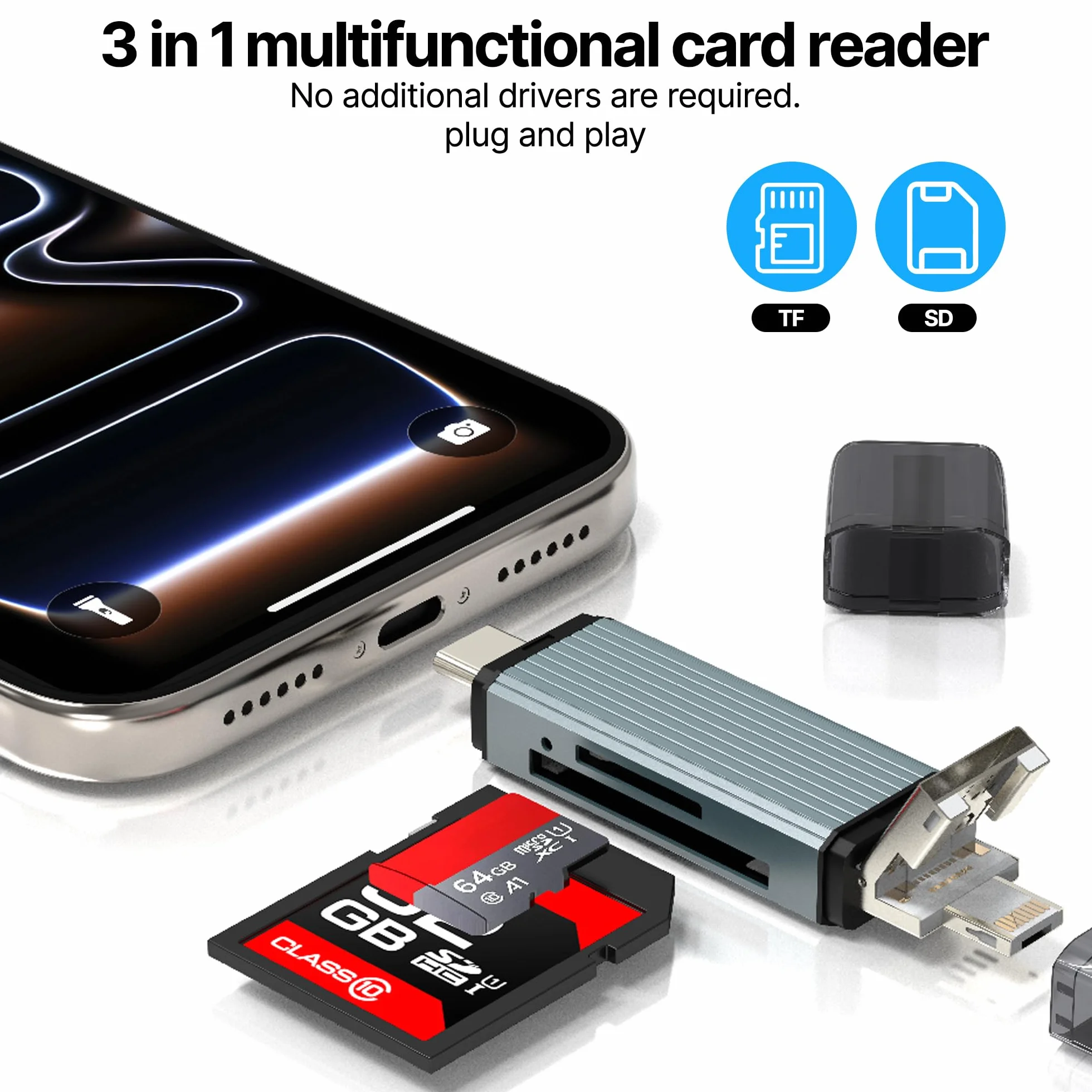 Adapter czytnik kart SD Micro SD TF USB C OTG Lightning do iPhone 16 15 Pro Max Samsung Apple karta pamięci szybki transfer