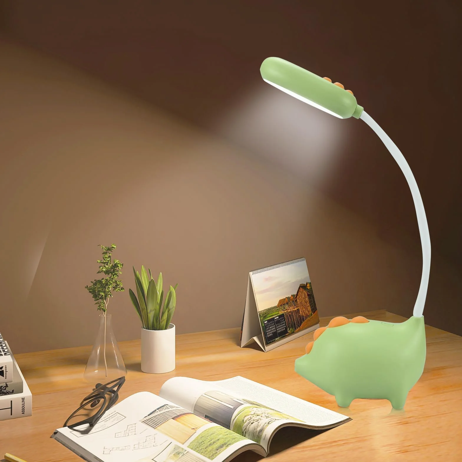 Dinozaur lampa biurkowa dla dzieci, chłopców, lampa biurkowa, ładowana przez USB, dotykowa, lampa biurkowa, ochrona oczu, do sypialni, lampka do czytania, prezent