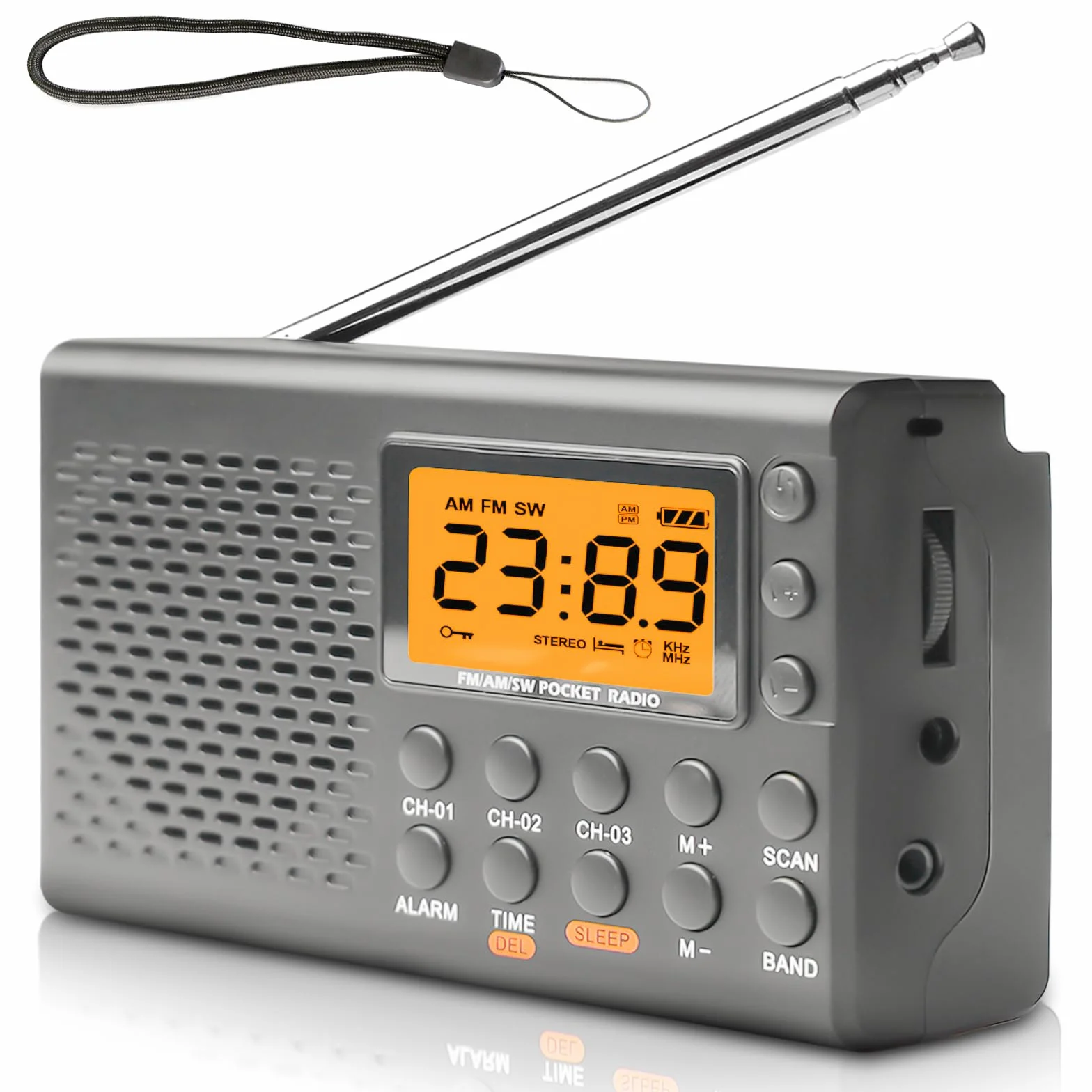 Przenośne radio AM FM SW z wyświetlaczem LCD, małe radio walizkowe, 35 ustawień wstępnych