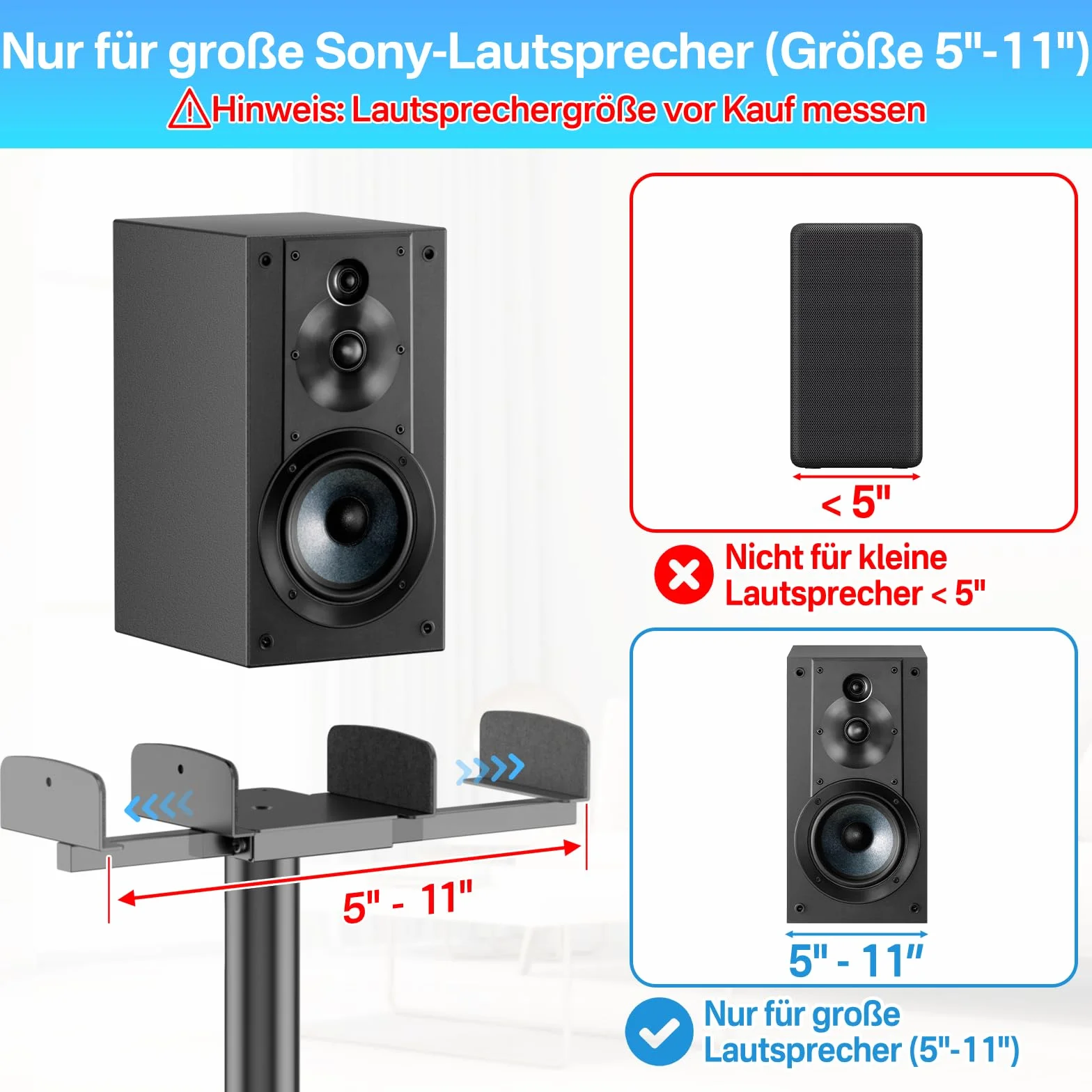 Regulowane stojaki głośnikowe (2 szt.) głośników do Sony HT-A9, SA-RS5, SA-RS3S – kompatybilne z Sony, wysokość od 73 do 95 cm, idealne do dźwięku przestrzennego.