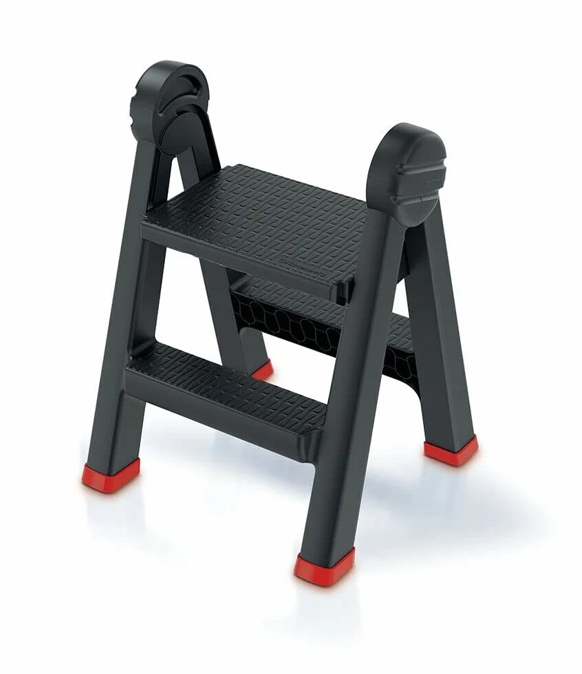Kistenberg Składana drabina z 2 stopniami (dostęp po obu stronach, składana, obciążenie 150 kg, z antypoślizgowymi nóżkami, tworzywo sztuczne, 470 x 435 x 630 mm)