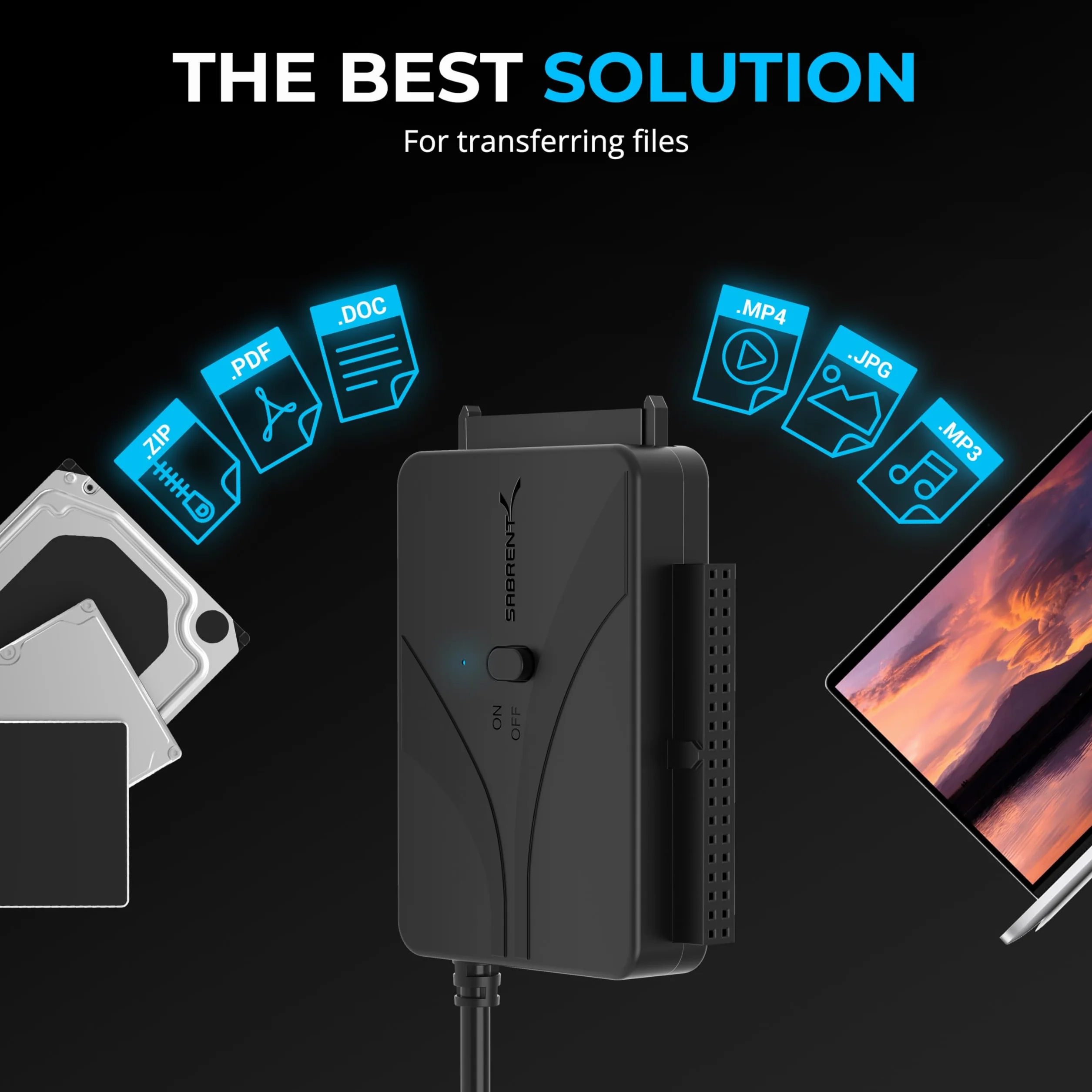 SABRENT Konwerter USB typu C na dysk twardy SSD/SATA/IDE 2,5/3,5/5,25 cala z zasilaczem UL i diodami LED (USB-DS12)