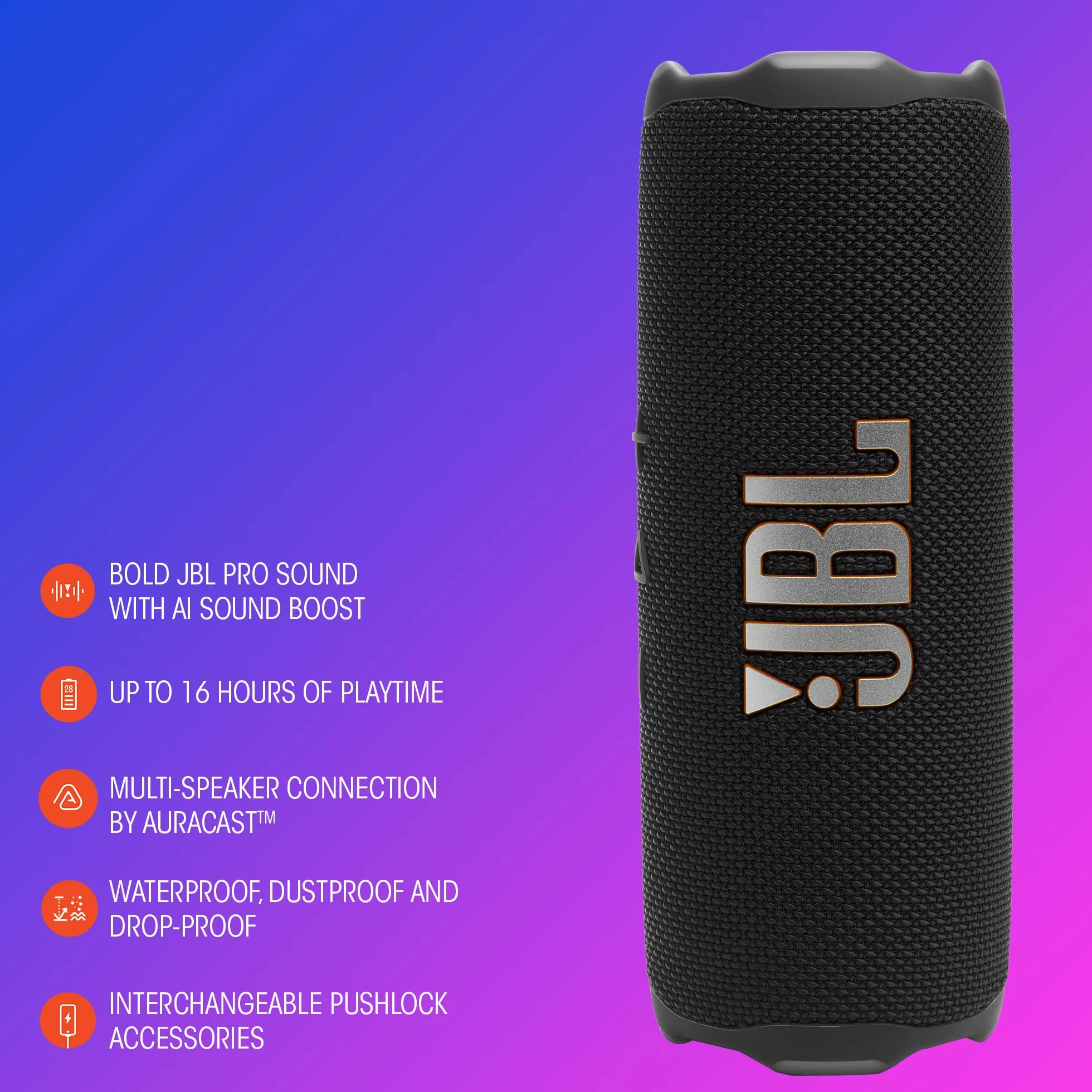 JBL Flip 7 Bezprzewodowy Przenośny Głośnik Bluetooth, IP68, 16 H, Czerwony