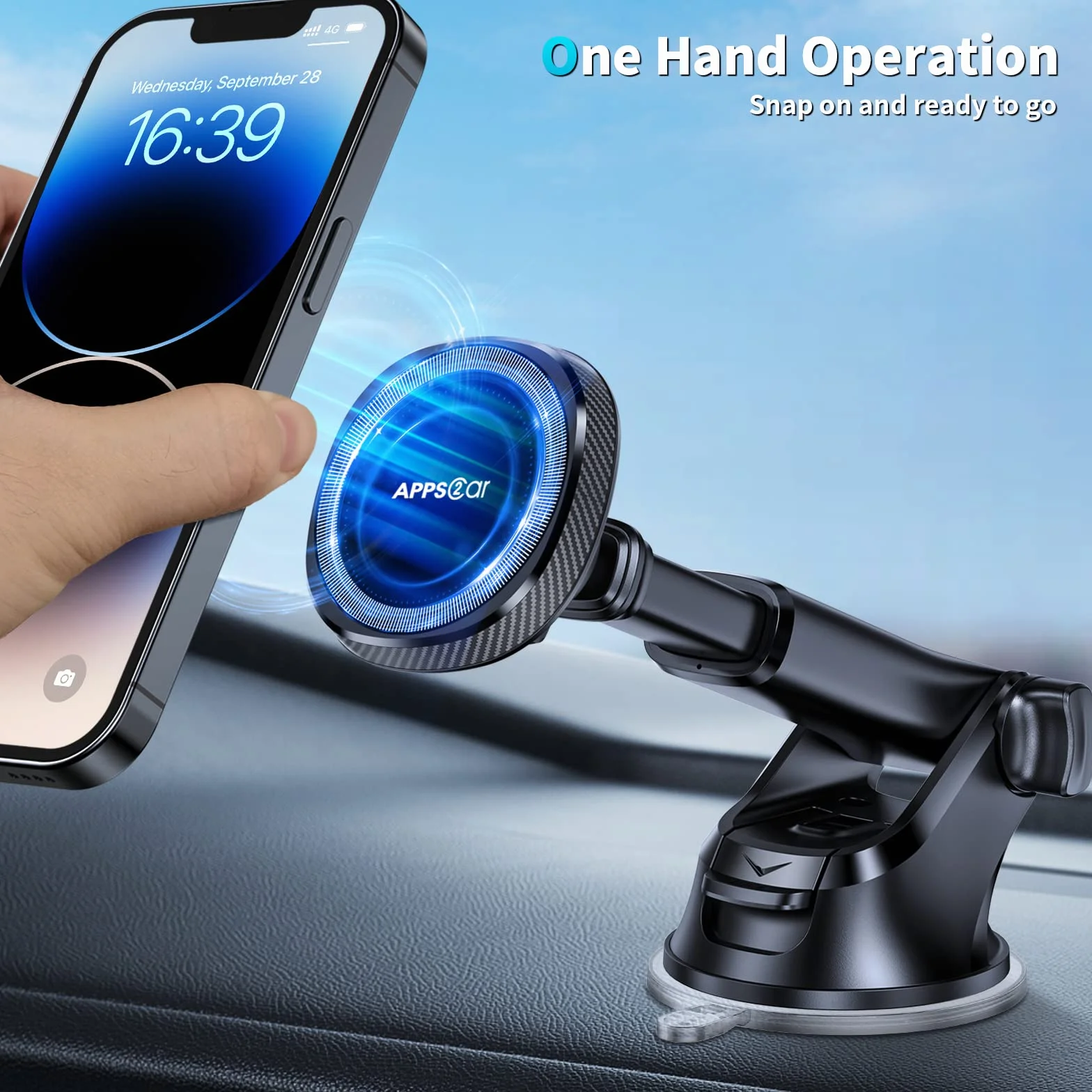 APPS2Car Mag-Safe magnetyczny uchwyt samochodowy na telefon do deski rozdzielczej kompatybilny iPhone 15 14 13 12 Pro Plus Max Mini 17 silnych magnesów