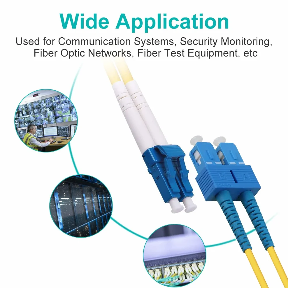 H!Fiber.com OS2 LC do SC Duplex kabel światłowodowy, LWL, SMF Jumper, 2 metry (6,6 stóp)