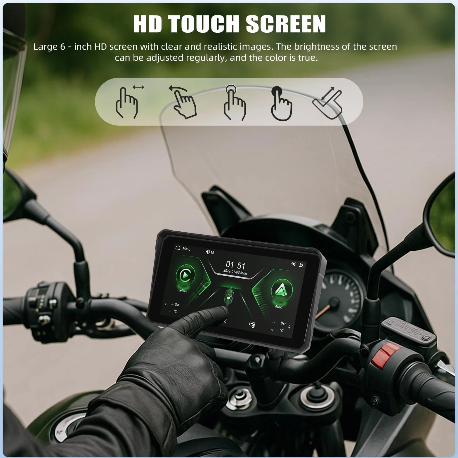 Przenośny wyświetlacz CarPlay motocyklowy bezprzewodowy IP68 wodoszczelny GPS Bluetooth