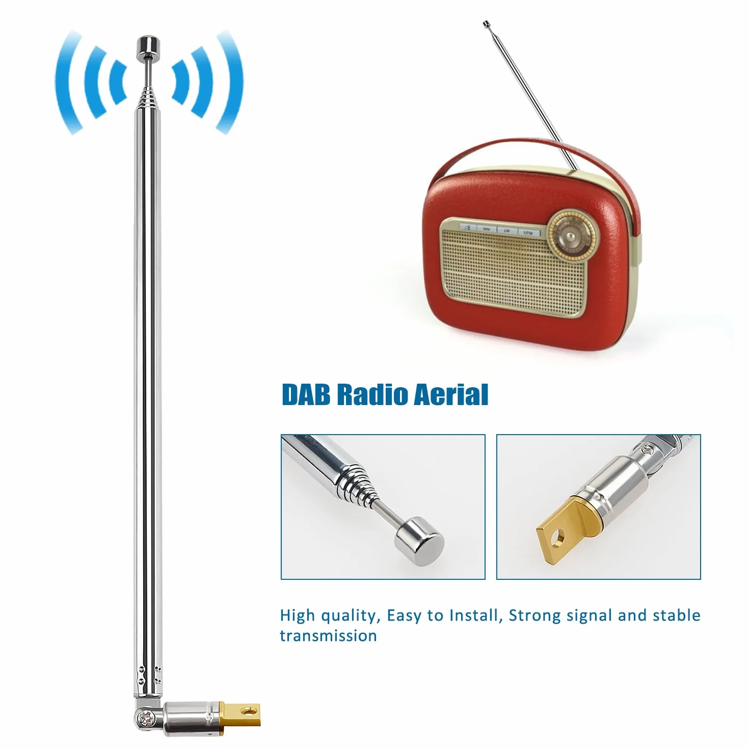 VooGenzek 2 Sztuk 100 cm 7-Sekcyjna Antena Teleskopowa, Wymiana Anteny Teleskopowej, Zamiennik Anteny Teleskopowej, do Odbioru Radia TV DAB FM/AM Stereo