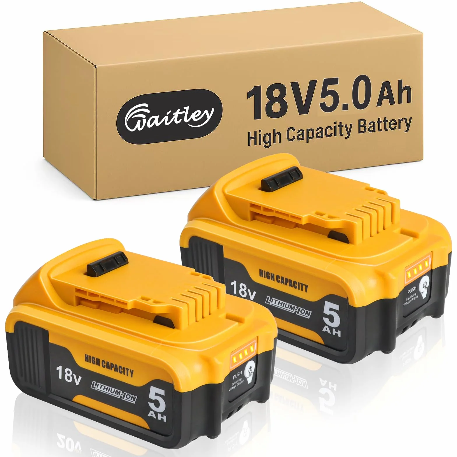 2 x Waitley akumulator zamienny do akumulatora Dewalt 18 V DCB184 DCB200 DCB182 DCB180 DCB181 DCB182 DCB201 18 V XR elektronarzędzia bateria z wyświetlaczem LED