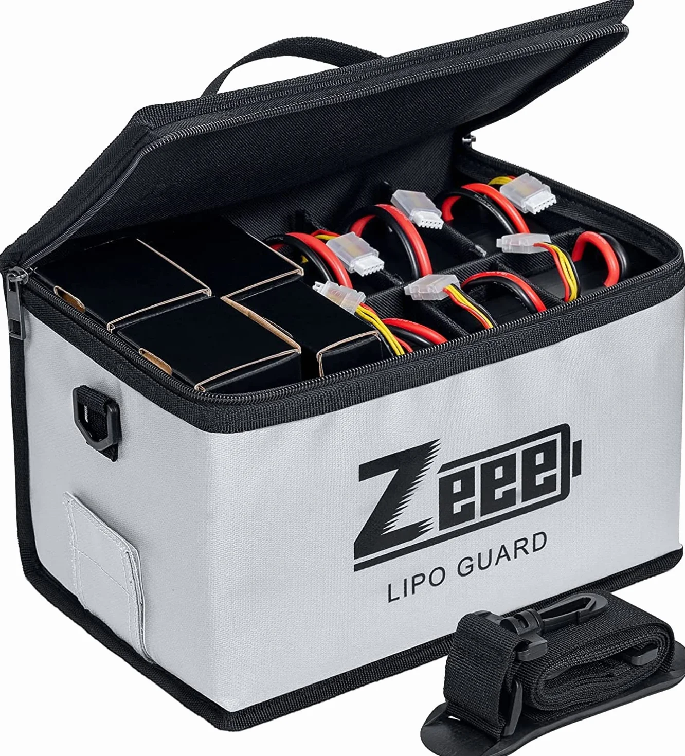 Zeee Lipo Bezpieczna torba ognioodporna do przechowywania baterii, 10 schowków, 10,6 x 6,7 x 6,7 cala