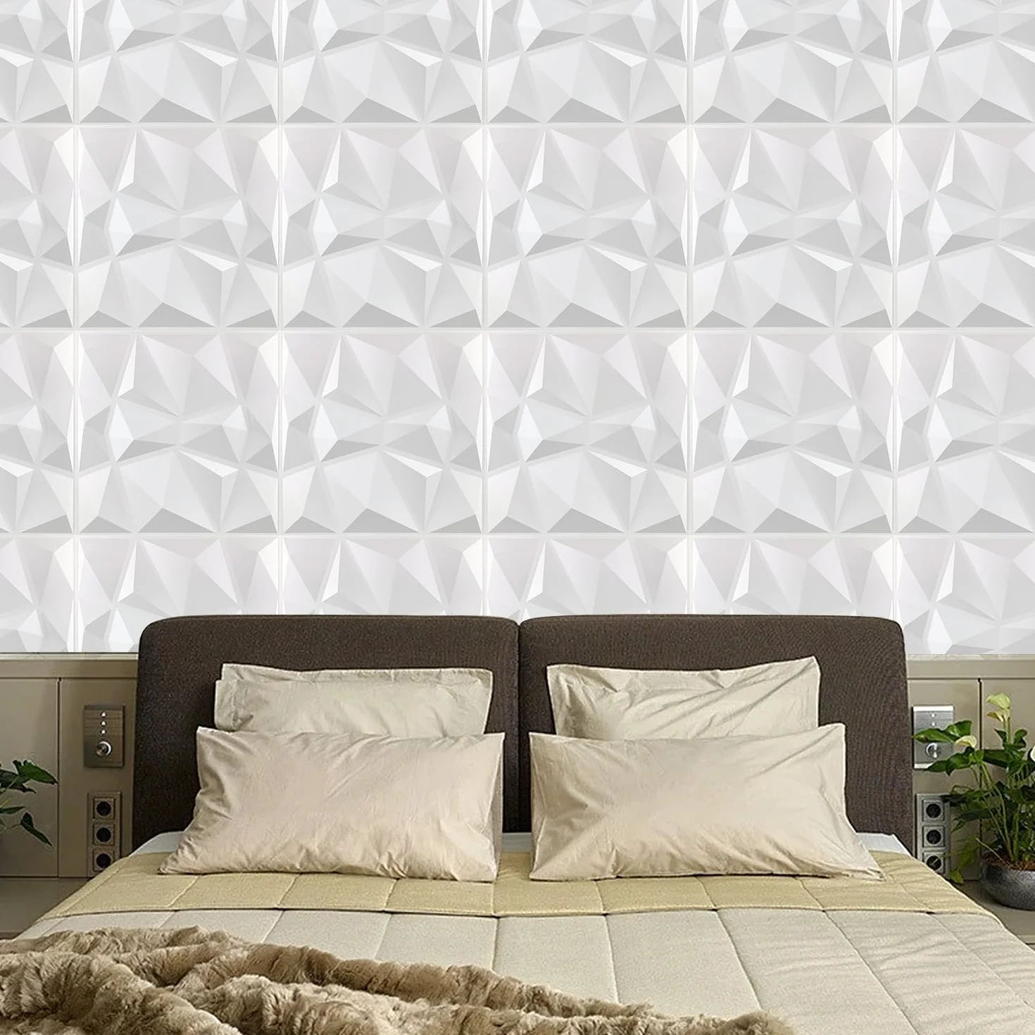 20 paneli ściennych 3D, 30 × 30 cm, do pokoju gier, sufit, efekt diamentu 3D, panele PVC do dekoracji wnętrz i na zewnątrz, matowa biel, nieodkształcalne, wodoodporne, odporne na ciepło, bezwonne