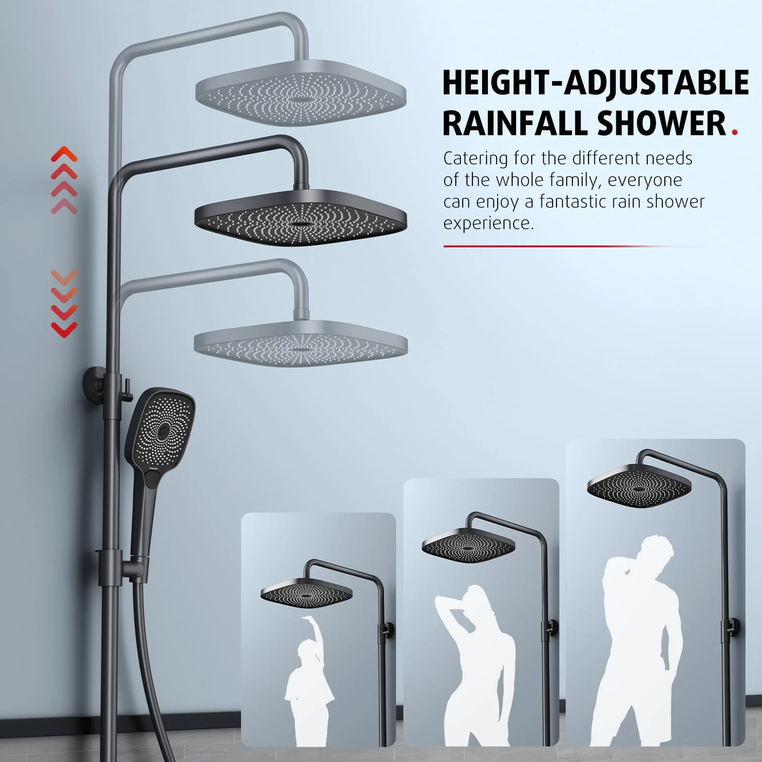 Rainsworth System prysznicowy z termostatem i szklaną półką, zestaw prysznicowy z armaturą, kompletny zestaw z obsługą jednym przyciskiem i regulacją przepływu, deszczownica 26 x 26 cm, słuchawka