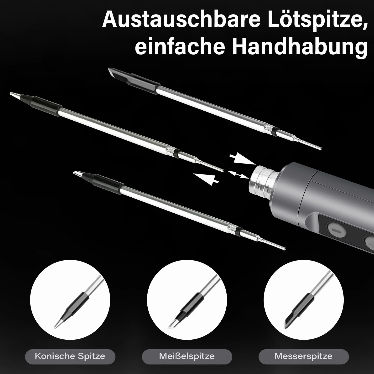 Bezprzewodowy przenośny zestaw lutownic ze stojakiem, lutownica USB z LCD, regulowana temperatura 180-450°C, 3 końcówki lutownicze, do naprawy płytek drukowanych, naprawy spawania, szara