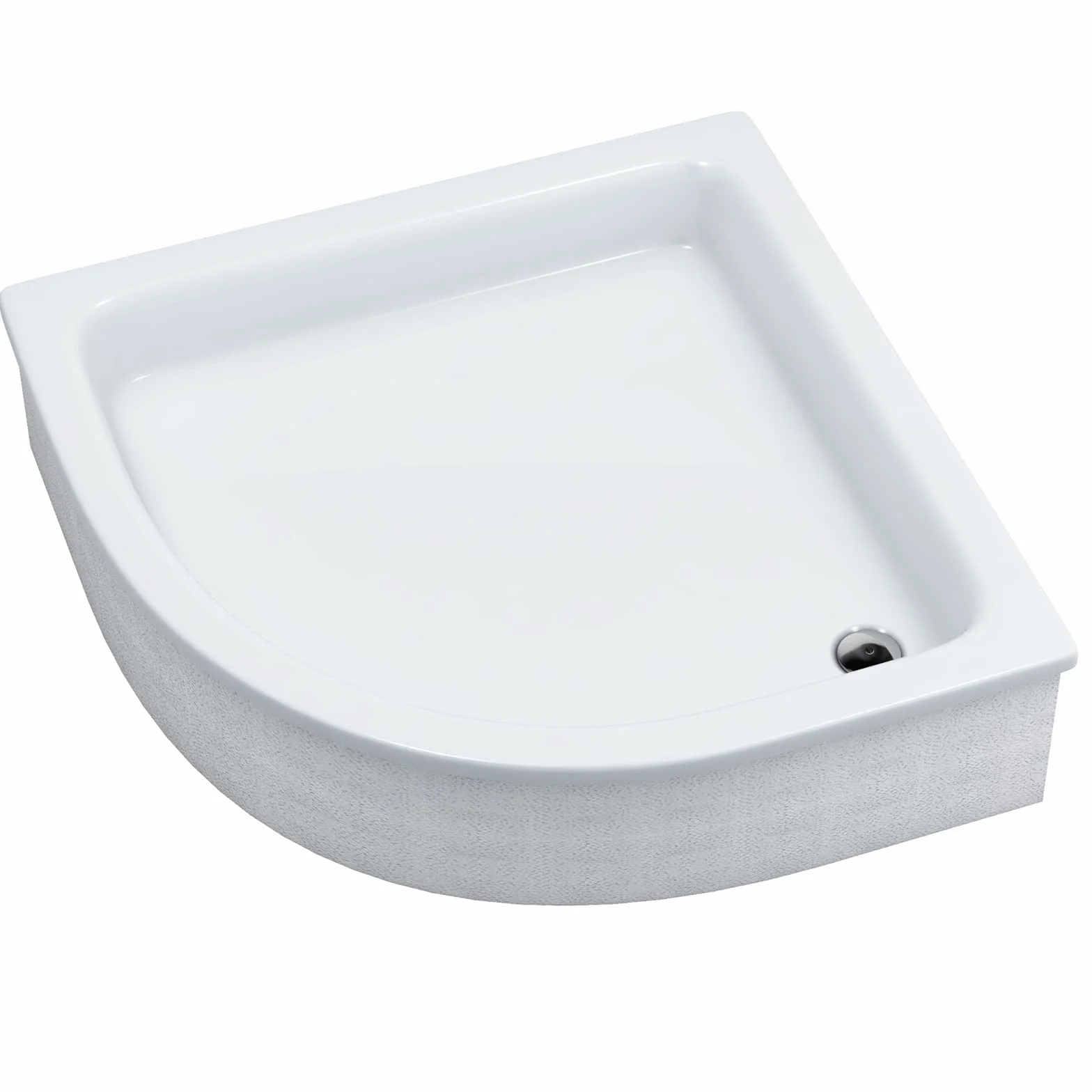 Sellon24® Brodzik prysznicowy z nośnikiem, biały, stabilny, gładki, wspornik ze styropianu, kabina prysznicowa, brodzik akrylowy, ćwierć koła, R55, akryl sanitarny, płytkowy, głęboki (80 x 80 x 26 R55