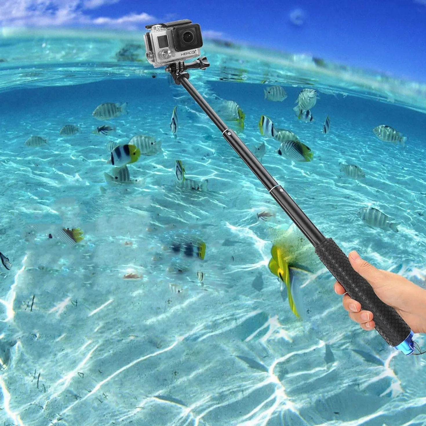 Drążek teleskopowy, kijek do selfie do kamer Action Cams 19 cali, drążek przedłużający, kompatybilny z GoPro Hero 12/11/10/9/8/7, DJI Osmo Action, Insta360, SJCAM, Xiaomi, wytrzymały statyw monopod do