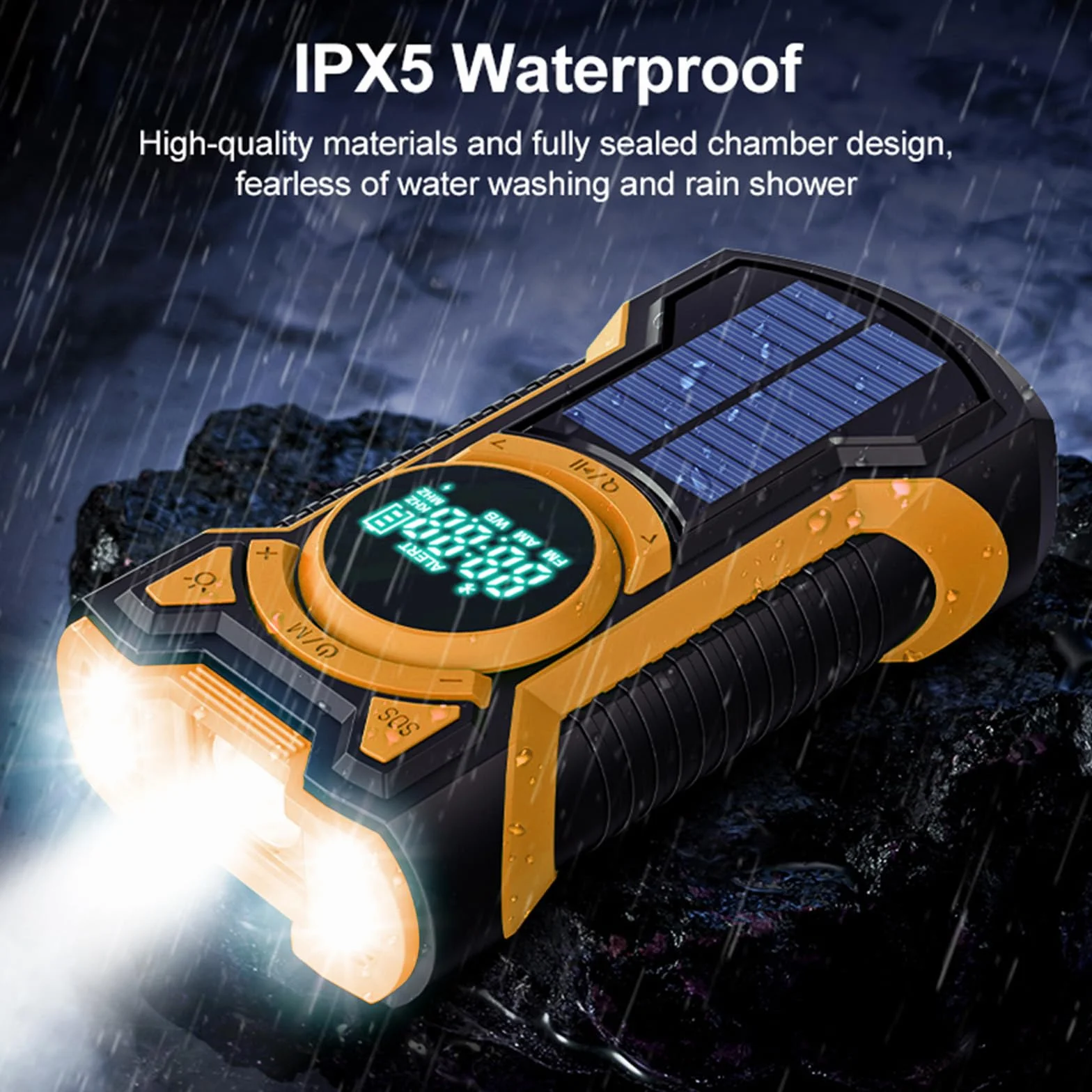 Radio awaryjne z ręczną korbą, głośnik Bluetooth na korbę z akumulatorem 5000 mAh, ładowarka słoneczna Power Bank USB AM/FM Radio SOS Alarm Latarka IPX5 Wewnętrzny Outdoor Camping Emergency