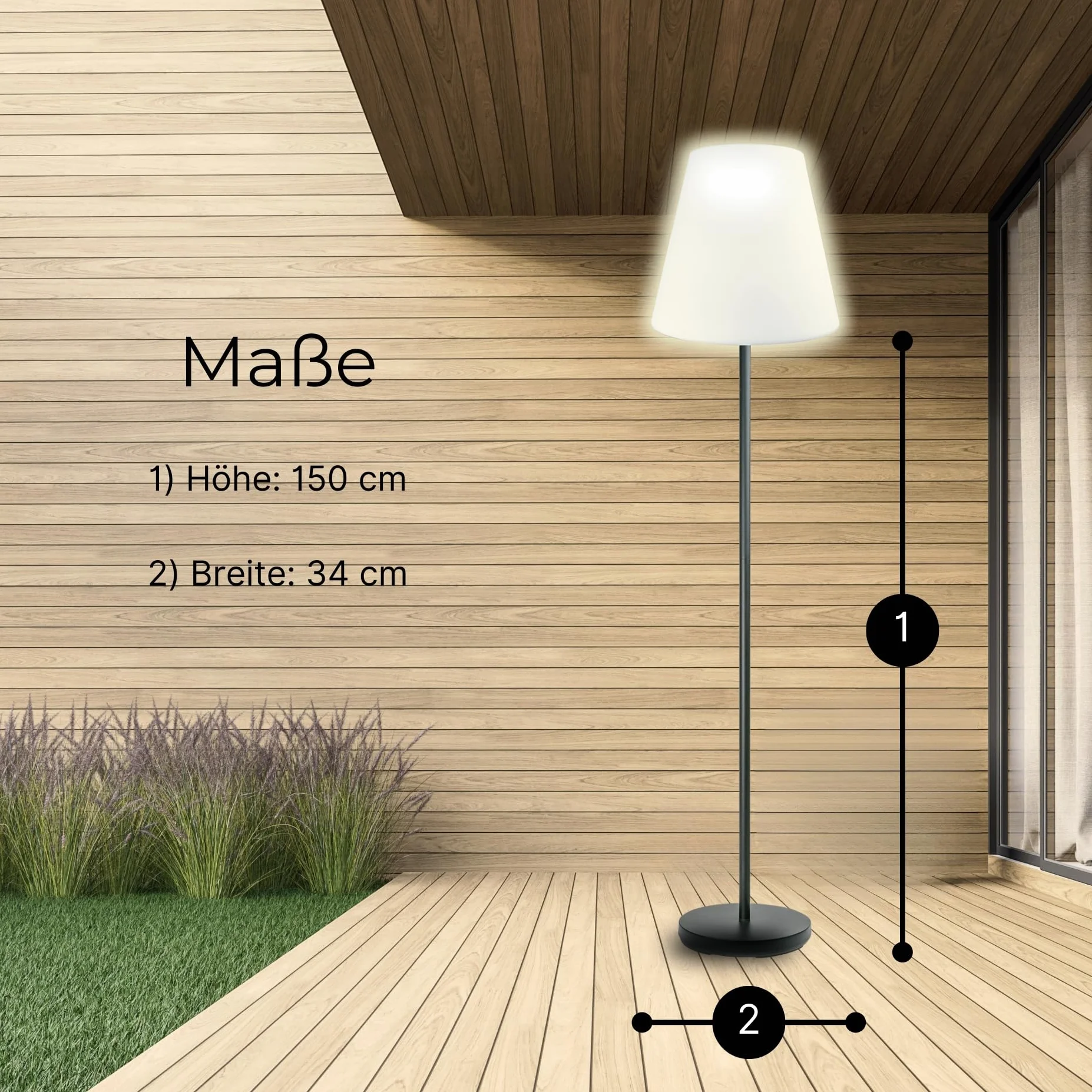 SCHWAIGER Solarna lampa zewnętrzna, 1,5 m, lampa stojąca LED do użytku na zewnątrz, sterowana za pomocą pilota zdalnego sterowania, ochrona IP44, możliwość ściemniania i zmiana koloru, lampa solarna z