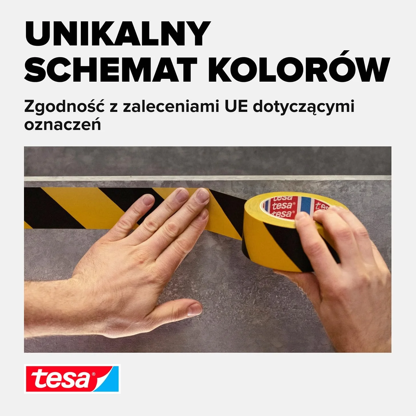 tesa Signal samoprzylepna taśma ostrzegawcza do oznaczania stref niebezpiecznych – wykonana z wytrzymałego PCW – 66 m x 50 mm – czarna/żółta