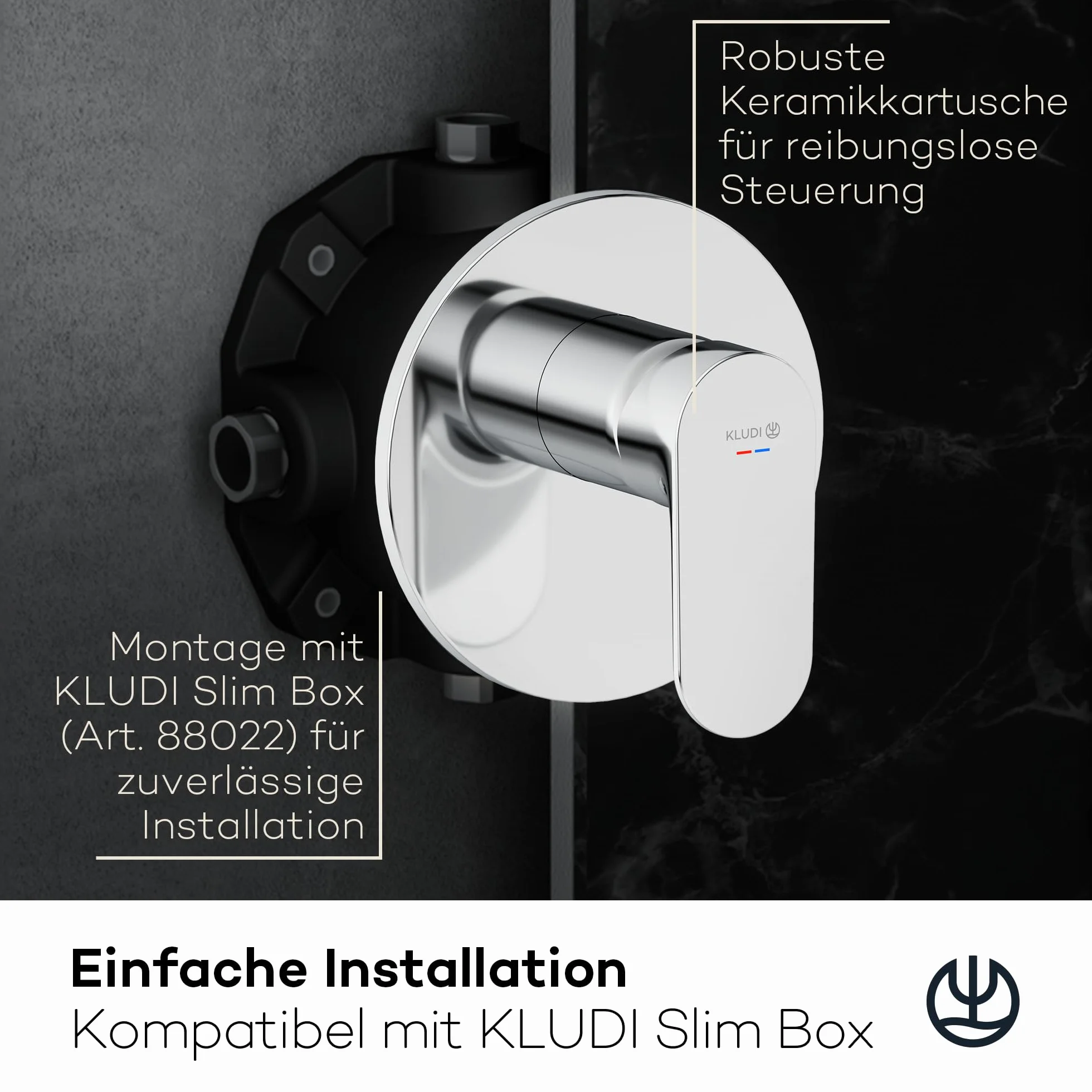 KLUDI -X1 podtynkowa armatura prysznicowa z ogranicznikiem ciepłej wody, bateria prysznicowa z wysokiej jakości ceramicznym wkładem do łazienki, chrom, wymagane akcesoria KLUDI Slimbox (art. 88022)