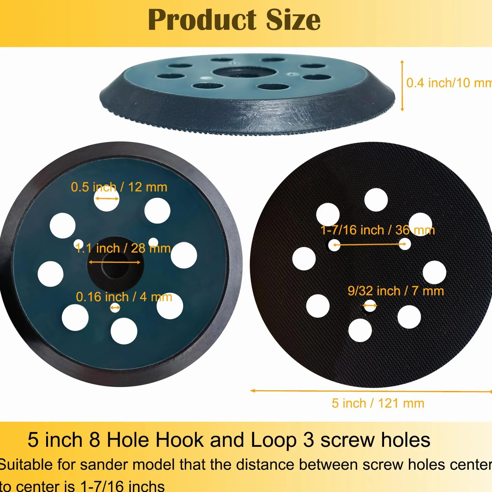 2-pak wymiennych podkładek szlifierskich do szlifierki Dewalt 12.7 cm, 8-otworowe podkładki szlifierskie na rzep do szlifierki oscylacyjnej DeWalt DW420 DW421 DW422 DW423 DW426 D26451