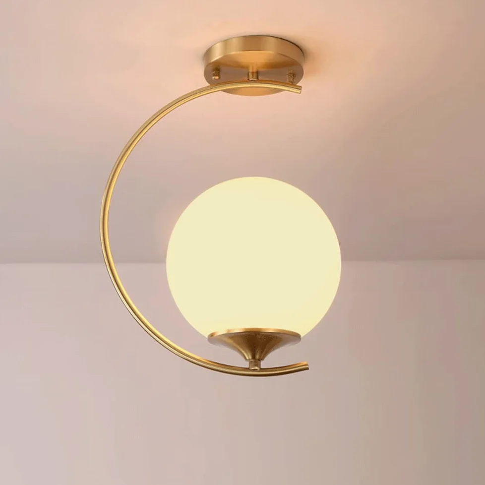 Nowoczesna półwpuszczana lampa sufitowa w kolorze złotym, z połowy wieku, montaż sufitowy ze szklanym abażurem, lampa sufitowa do korytarza, kuchni, sypialni