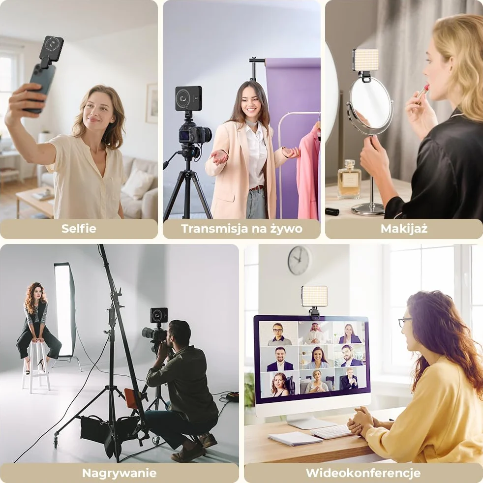 OUSFOT Selfie Phone Light 128LED 3000-6500K RGB Regulowaną Jasnością Klips USB Akumulator do Telefonu Aparatu