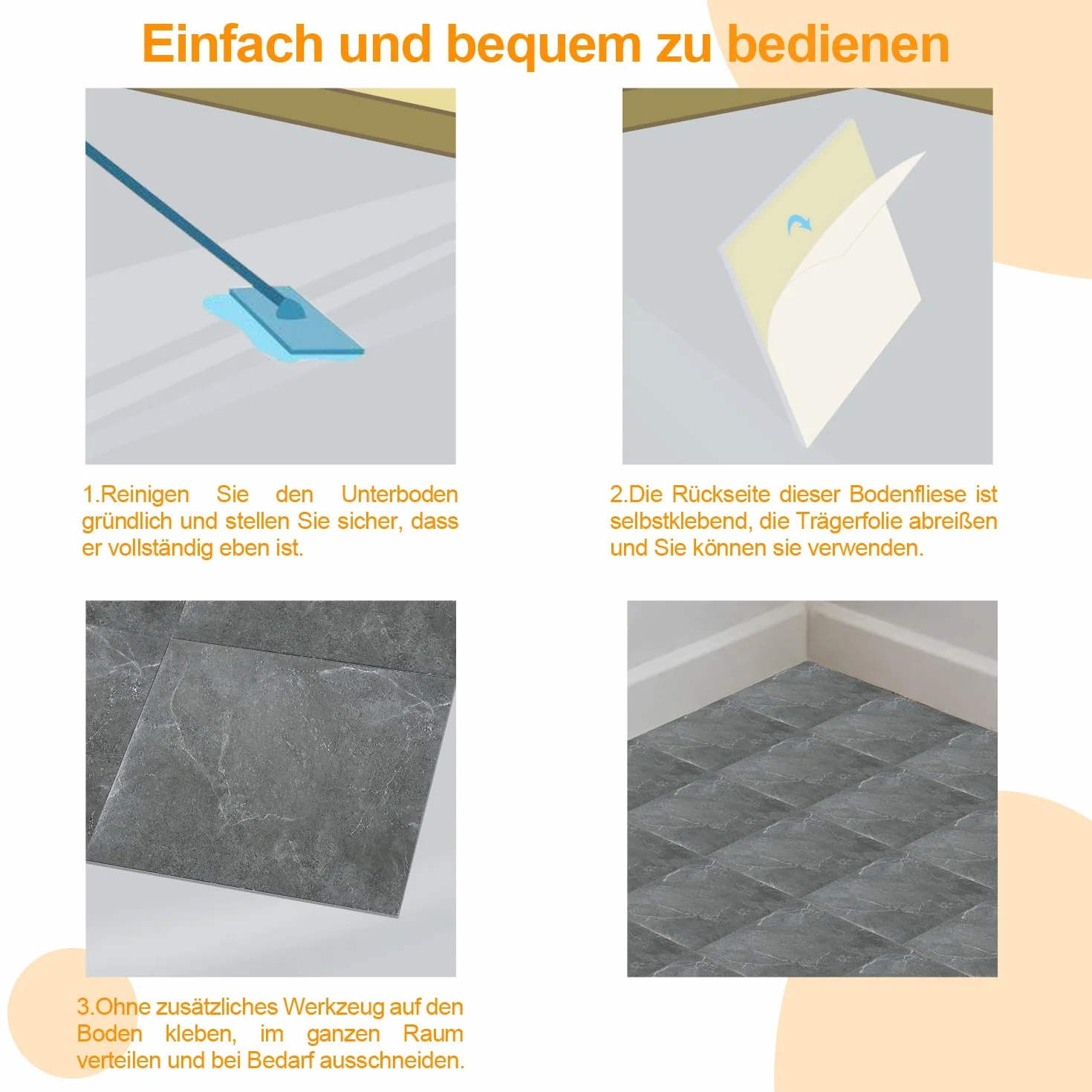 Sonnewelt Wykładzina podłogowa z PCW, samoprzylepna, ok. 5 m², 55 płytek, podłoga winylowa, antypoślizgowa, wodoodporna, 30 x 30 cm, laminat, deski podłogowe, płytki winylowe do ogrzewania