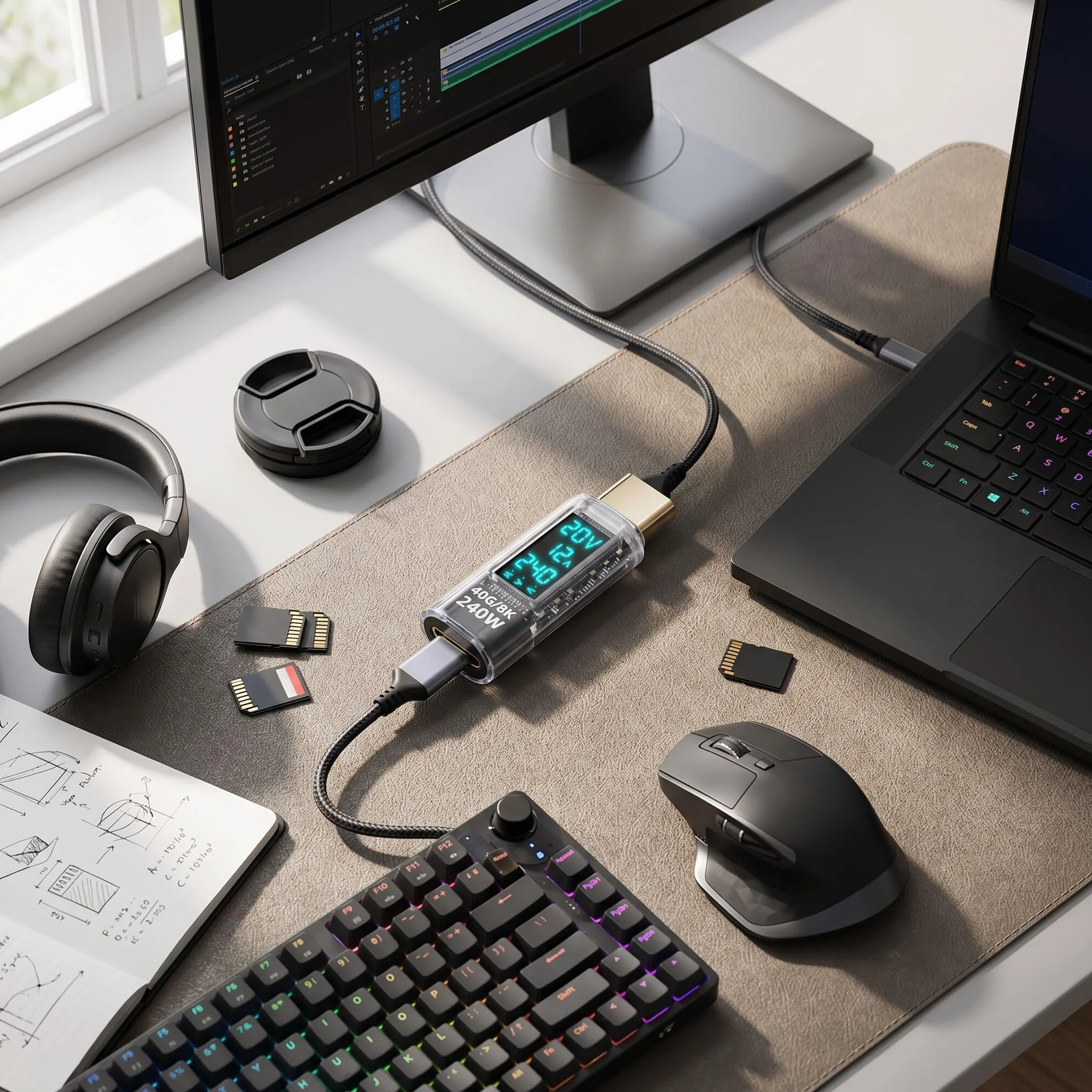 Tester Miernika Mocy Adaptera USB C PD240W 60 Hz 40 Gb/s 8K Wykryj Napięcie Prądu