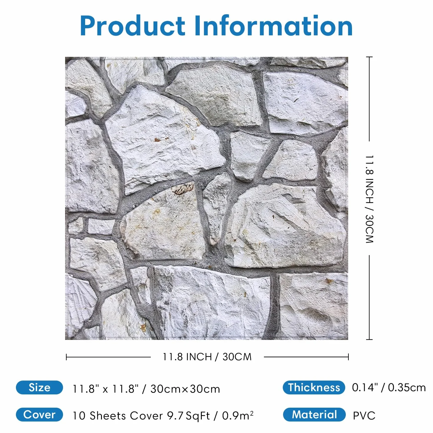 Panele dekoracyjne na ściany - 10 sztuk 30x30 cm, samoprzylepne panele 3D z efektem cegły, ultralekkie PVC do wnętrz - salon, łazienka, kuchnia, Jasnoszary