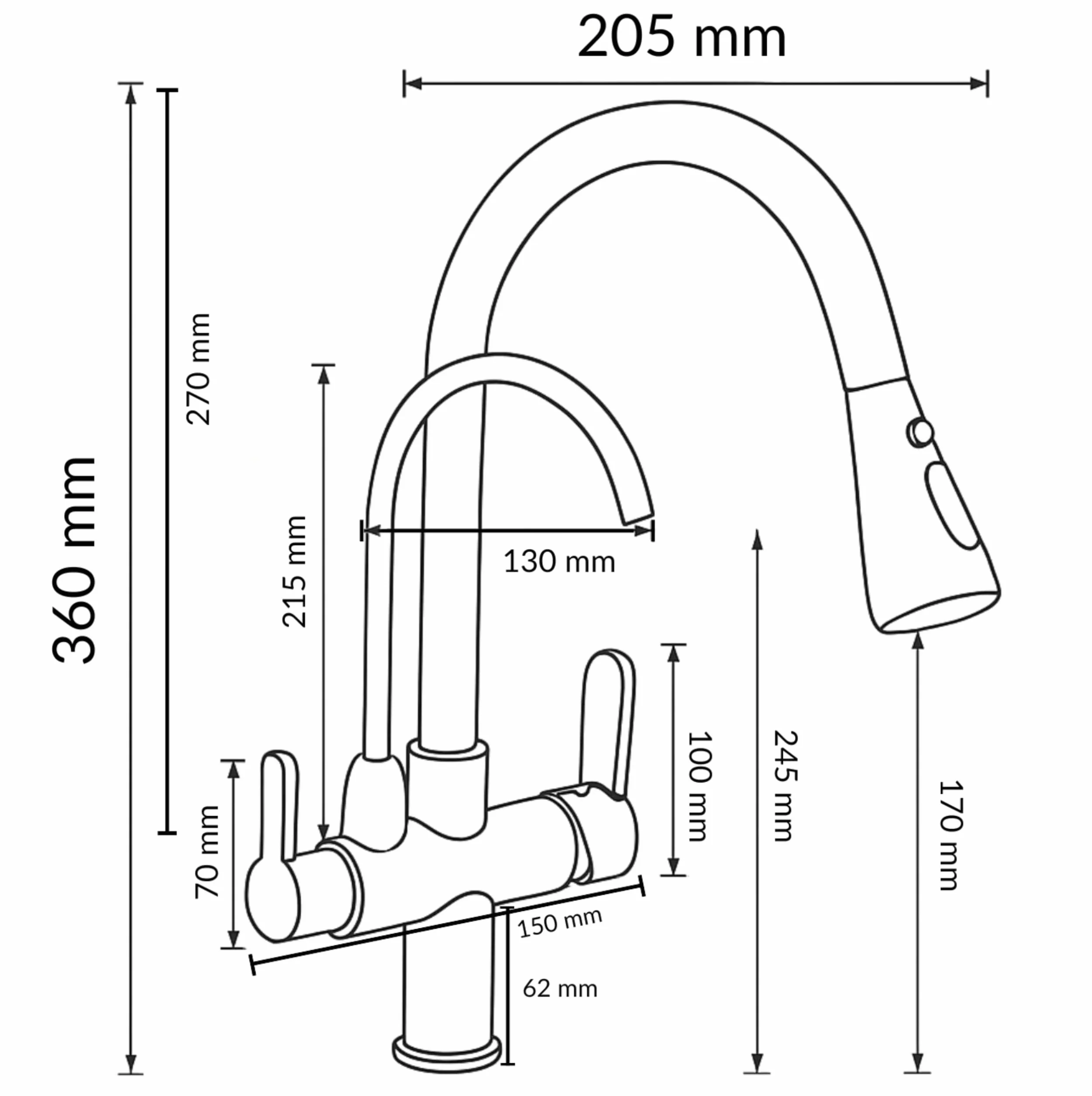 Armatura kuchenna Nordic z systemem filtra wody Dafi Flow Comfort D1 3-drożna armatura wyciągana wylewka, obracana o 360°, oddzielny wylewka, 4-stopniowa filtracja, wskaźnik LED (grafitowa)