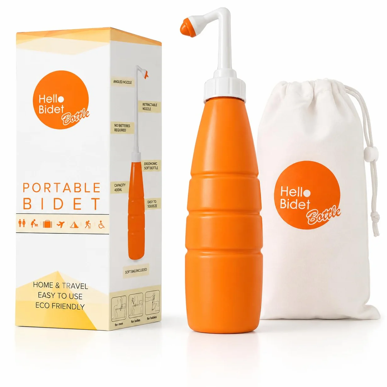 Przenośny bidet | Hello Bidet Bottle | Bidet podróżny i torba | Spray do higieny intymnej | Idealny również dla dzieci i higieny kobiet | z etui | 400ml