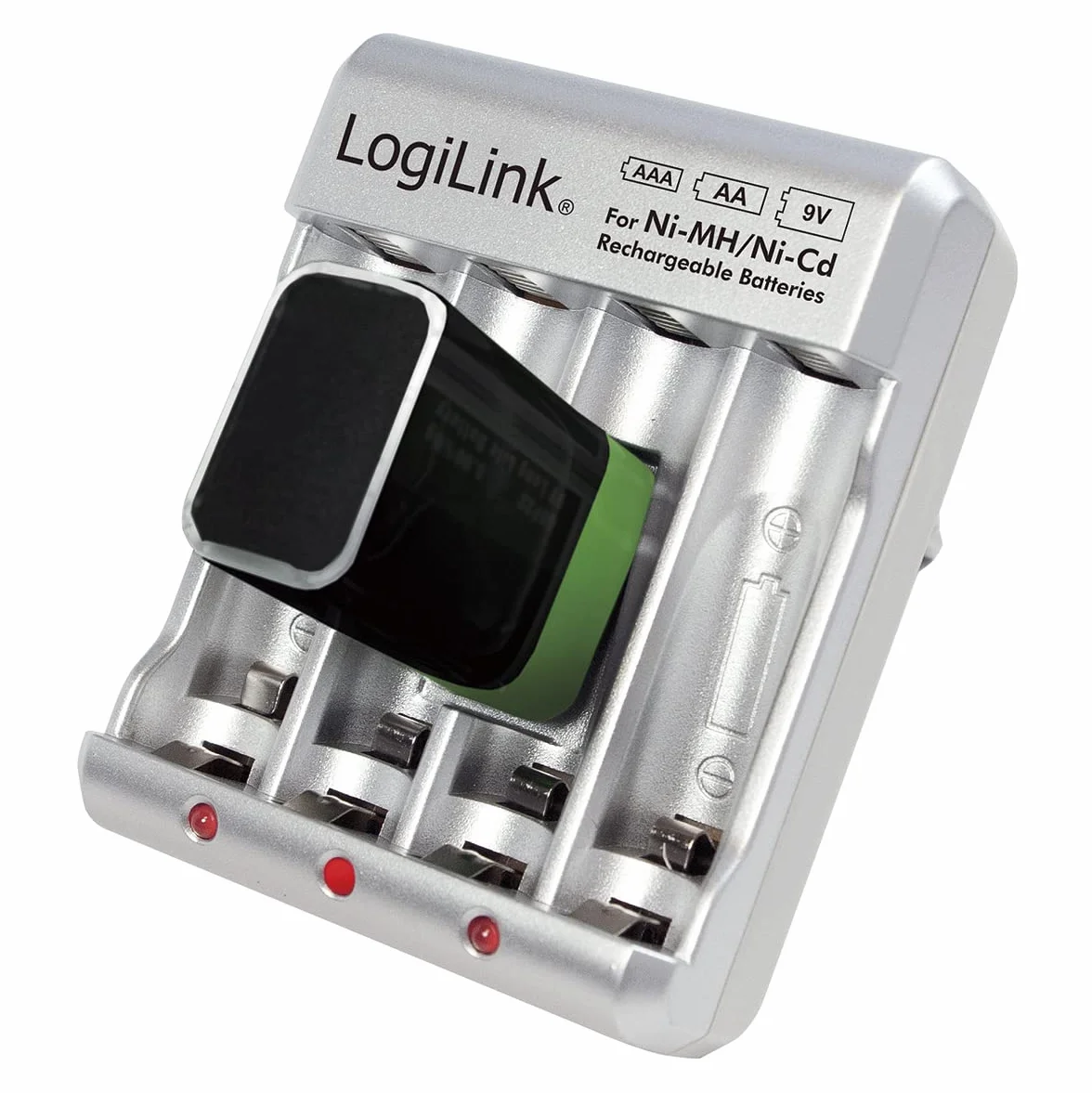 LogiLink PA0168 ładowarka do akumulatorów "AA/AAA/9V Ni-MH/Ni-Cd" srebrna