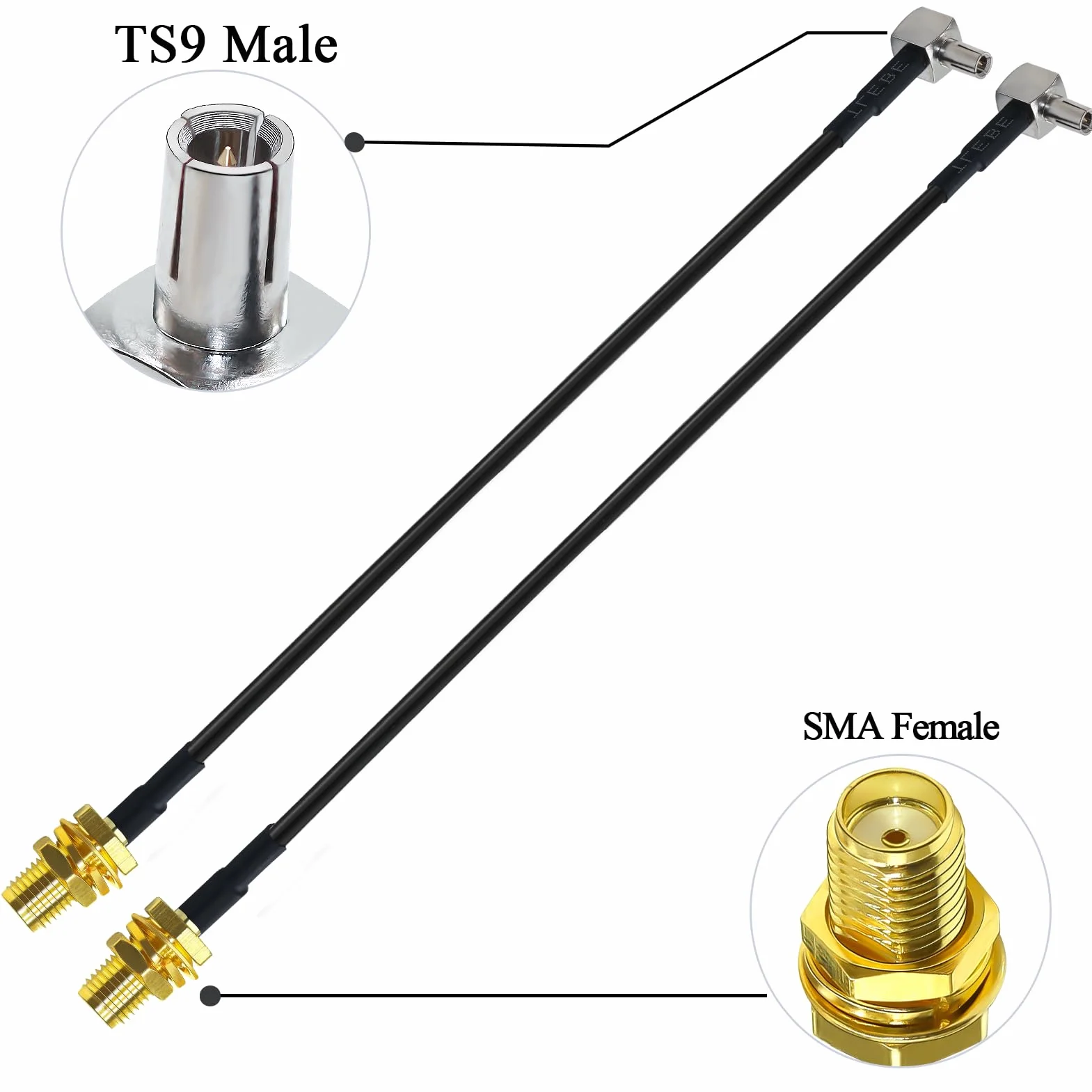 Kabel SMA do TS9 RG174 kąt prosty 15 cm 2 sztuki do anteny 2G 3G 4G LTE UMTS